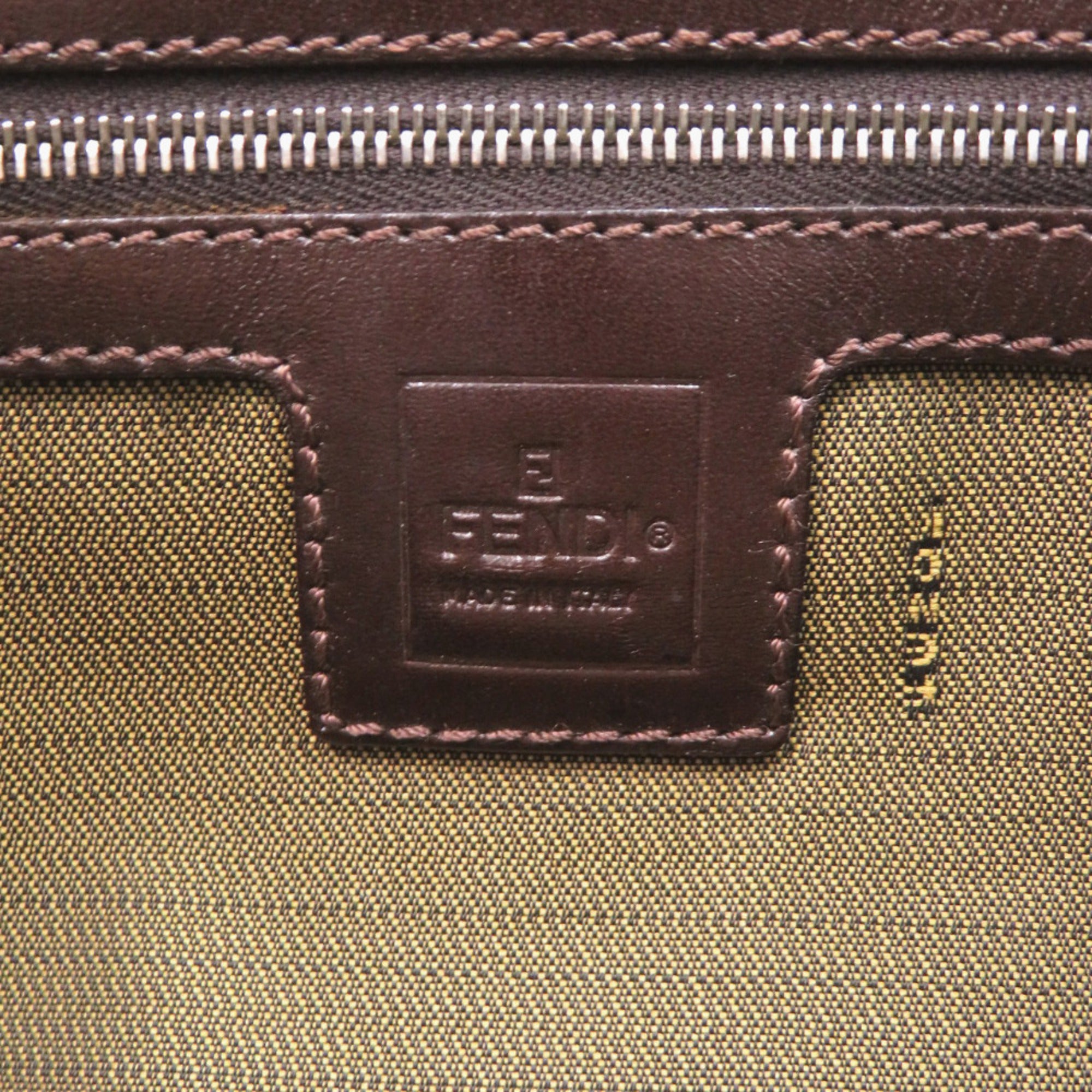 Fendi Brown Leather Canvas Handbag (Pre-Owned)