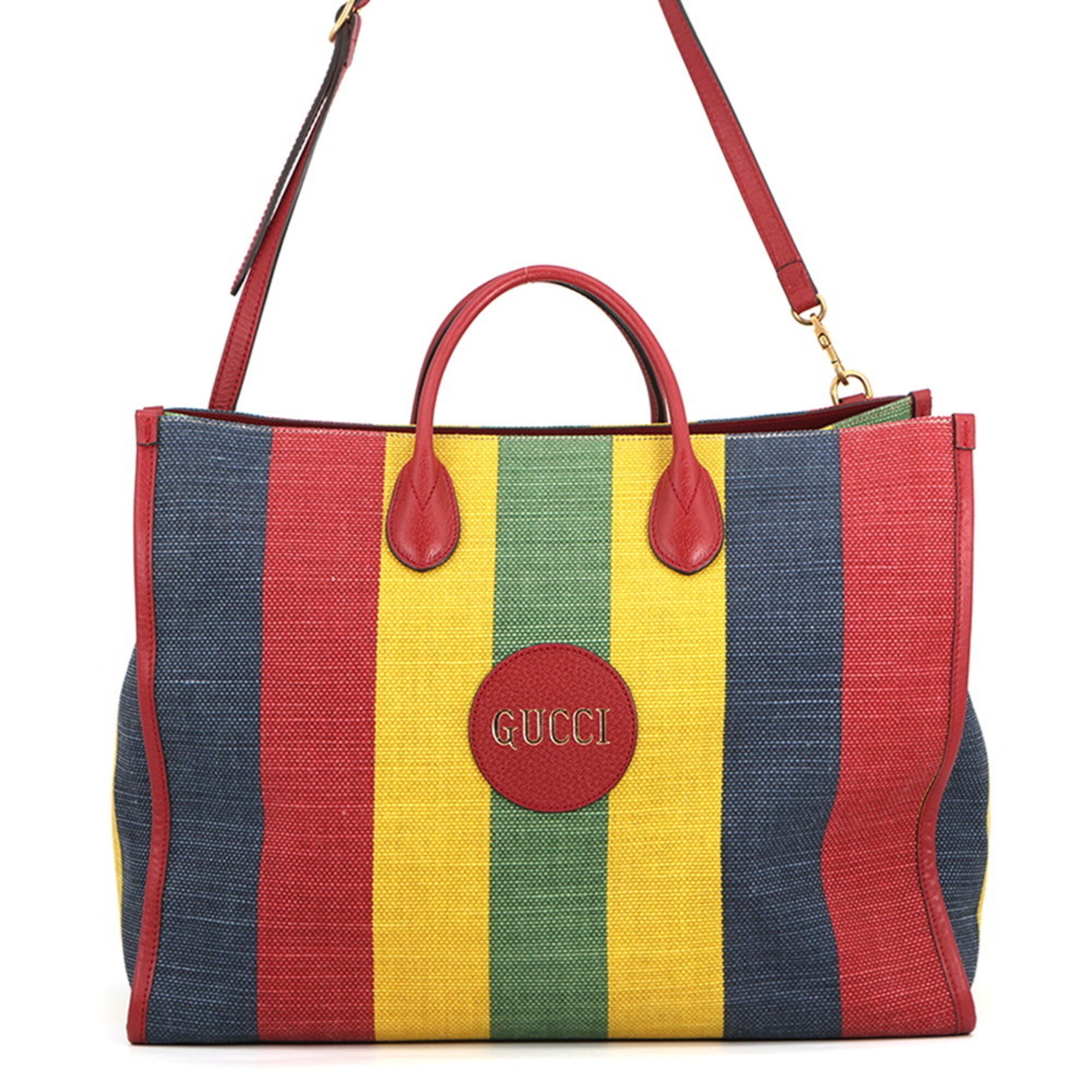 Gucci Multi-Color Red Color Leather Canvas Shoulder Bag Tote Bag (Pre-Owned)