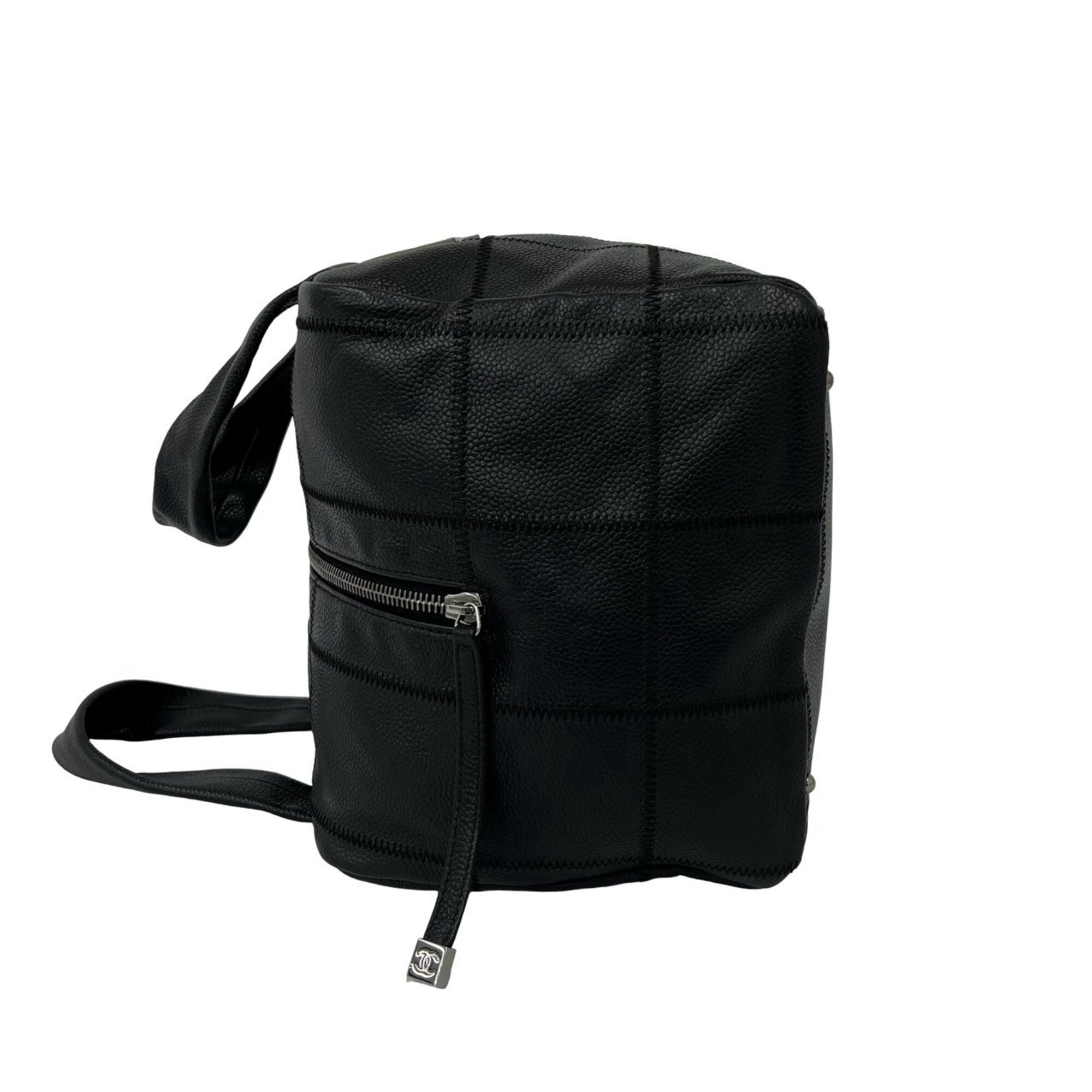 Chanel Black Grained Calfskin Boston Bag Handbag (Pre-Owned)