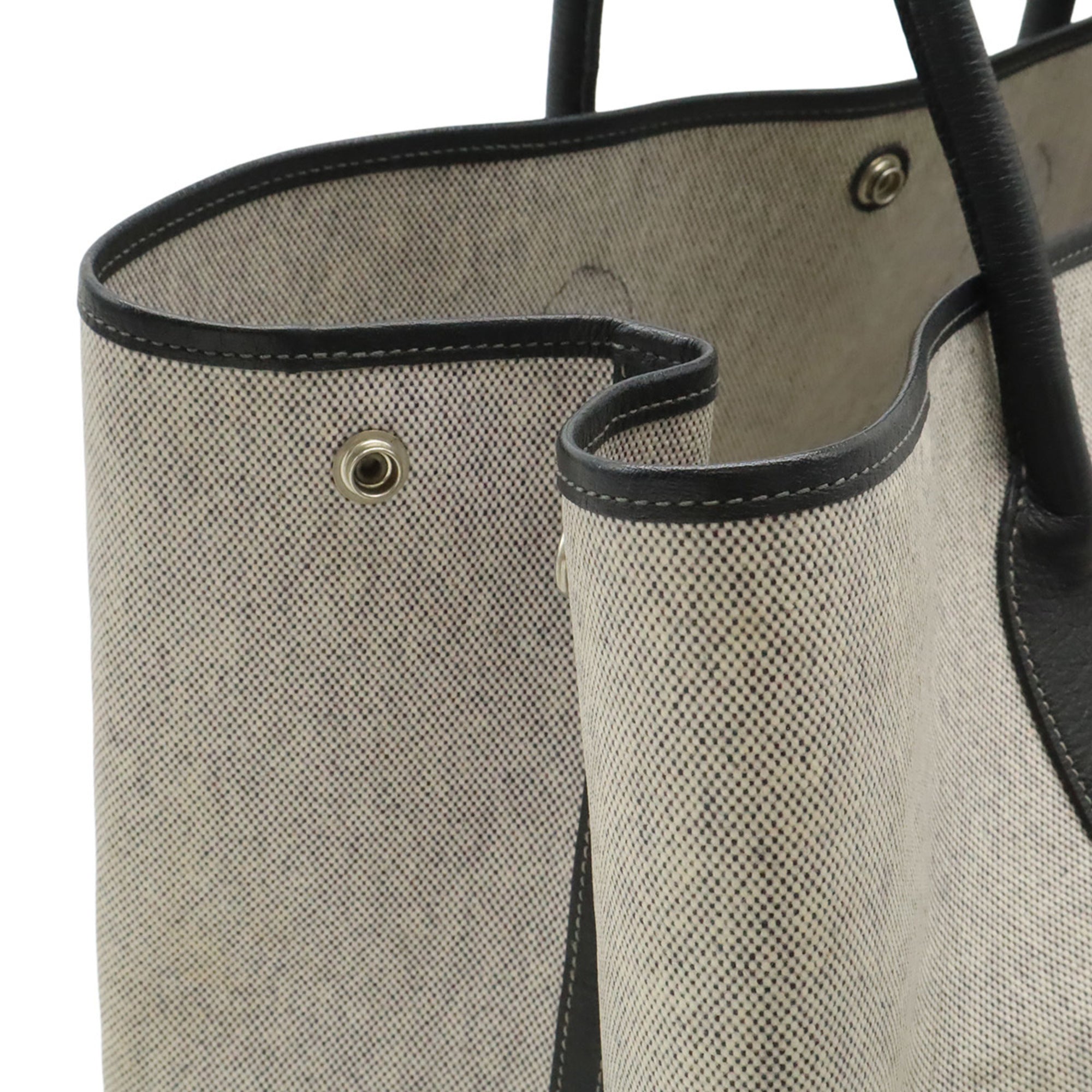 Hermes Black Gray Toile H Leather Handbag Shoulder Bag Tote Bag (Pre-Owned)