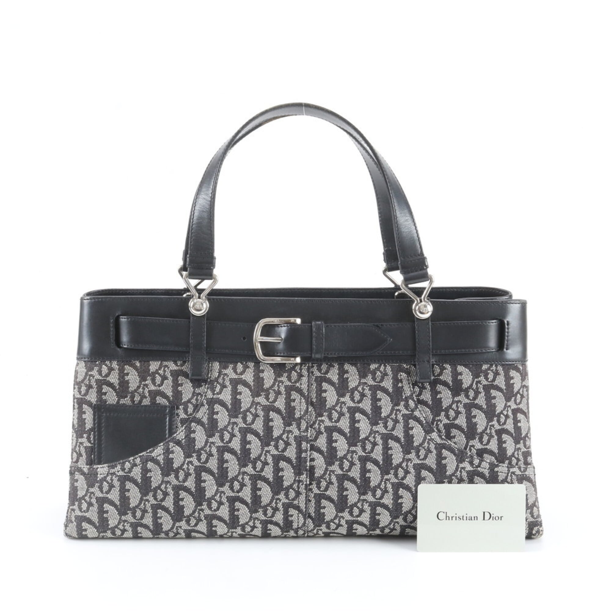 Christian Dior Black Leather Canvas Handbag Tote Bag (Pre-Owned)