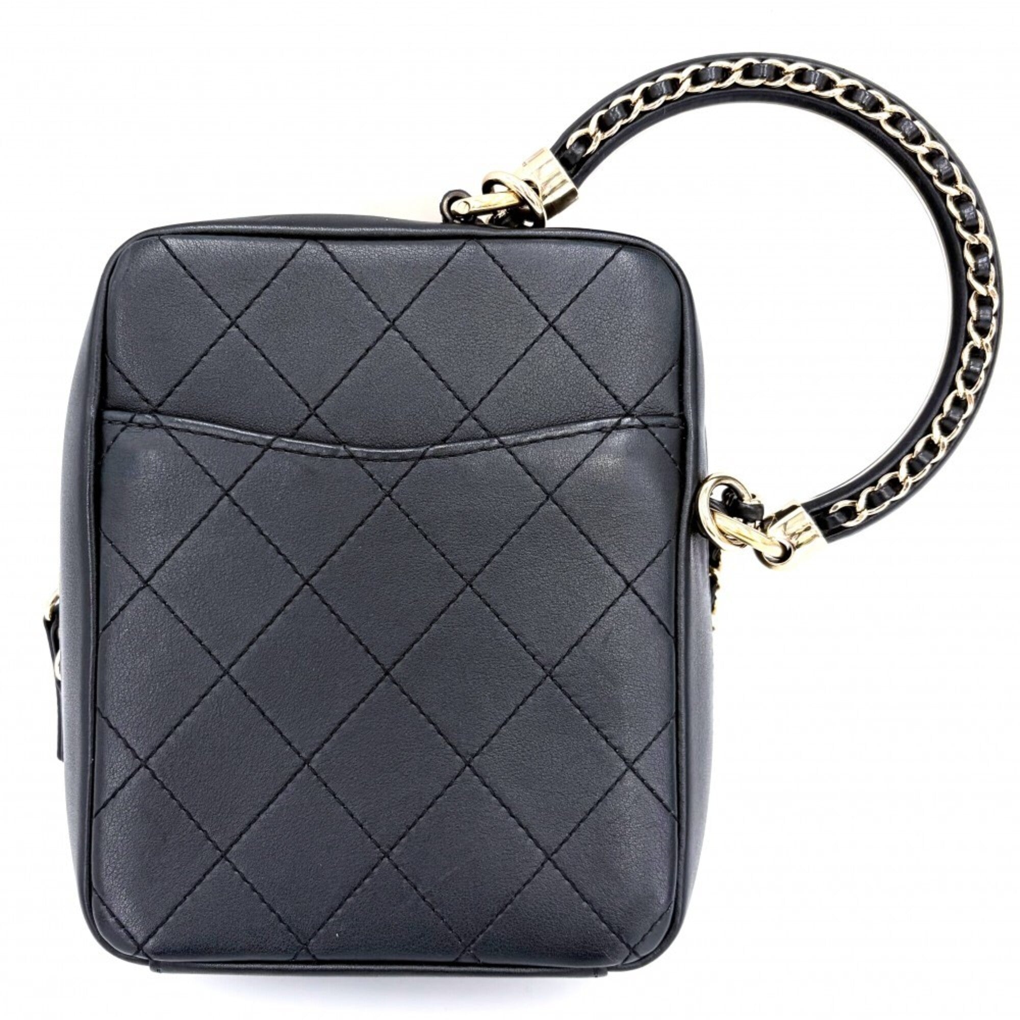 Chanel Black Leather Handbag Pochette Shoulder Bag (Pre-Owned)