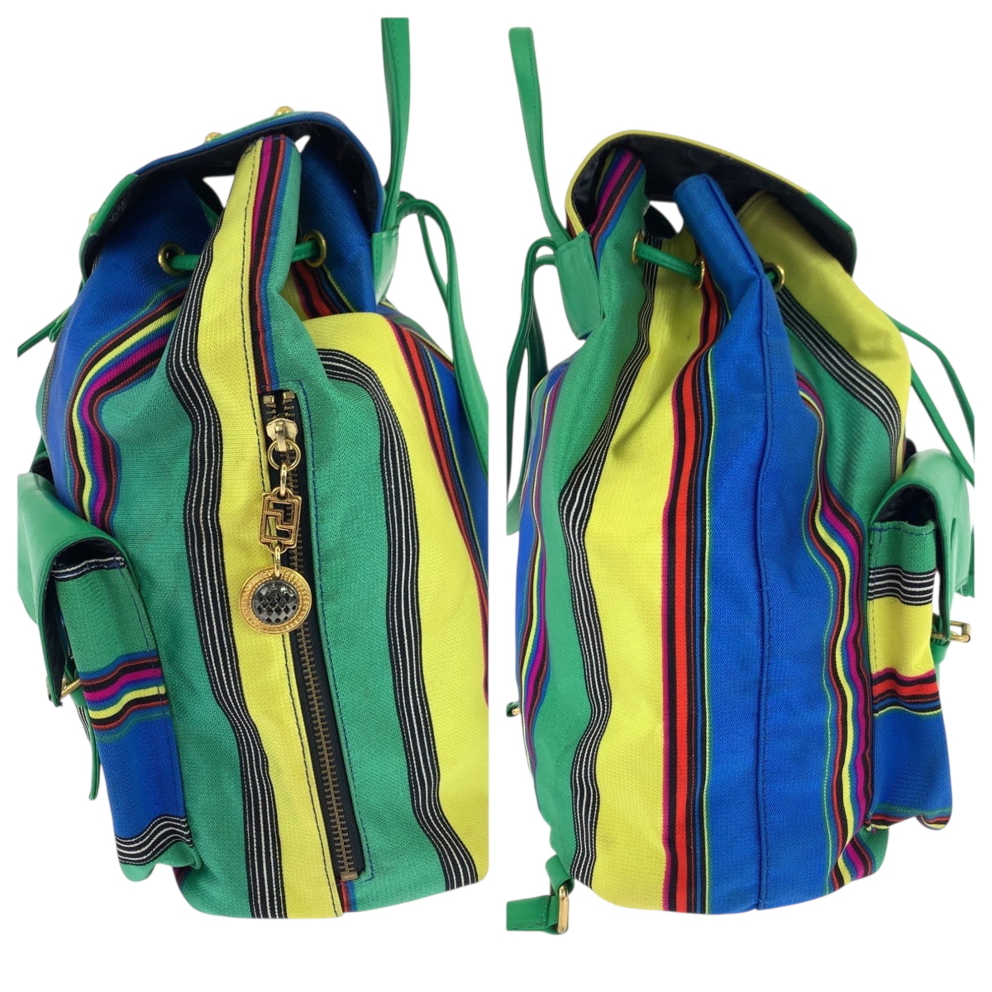 Versace Green Multi-Color Canvas Backpack (Pre-Owned)