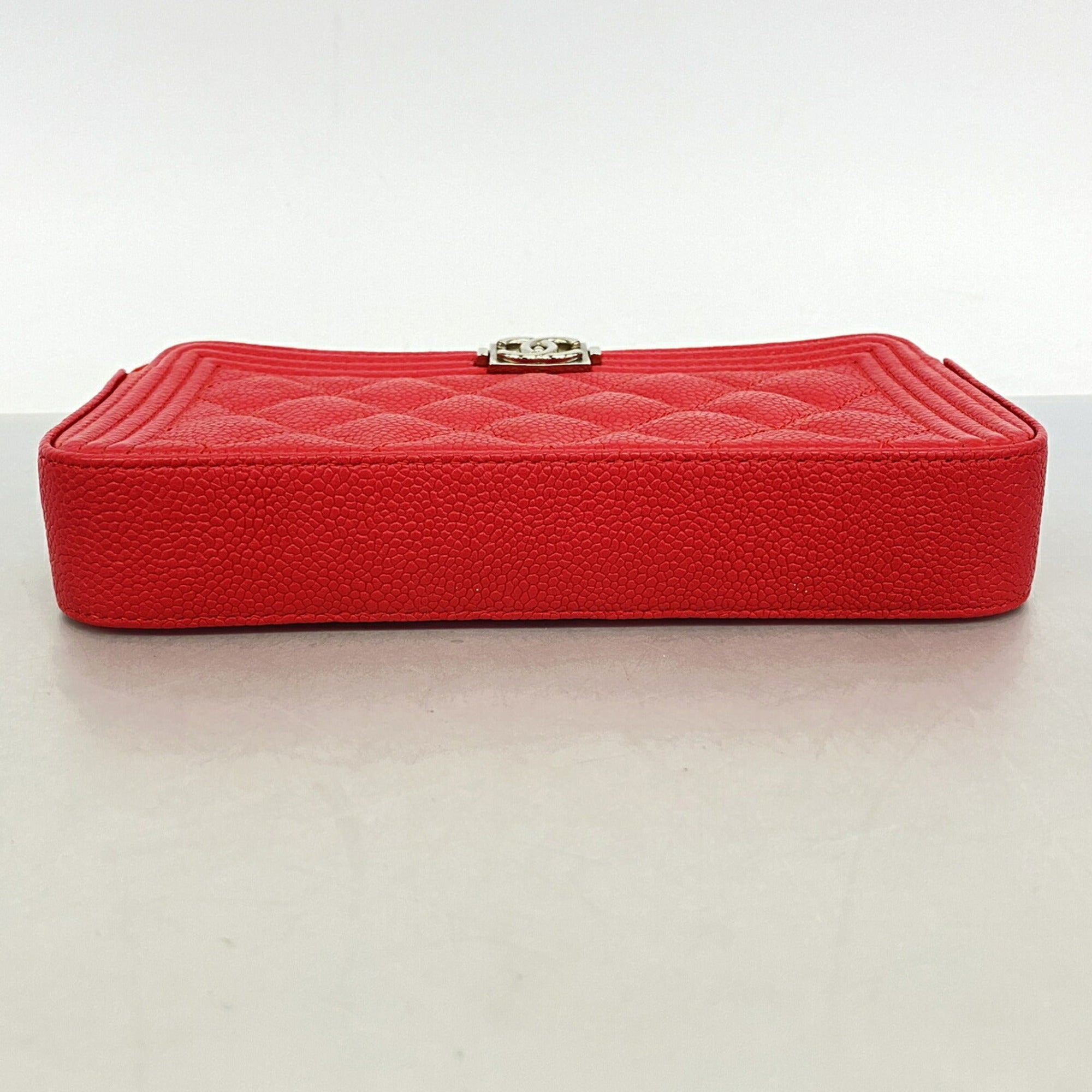 Chanel Red Color Grained Calfskin Shoulder Bag (Pre-Owned)