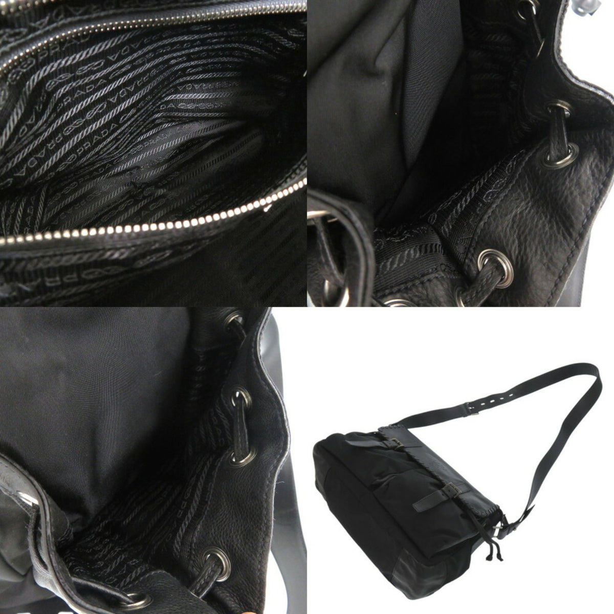 Prada Nero Leather Nylon Messenger Bag Shoulder Bag (Pre-Owned)
