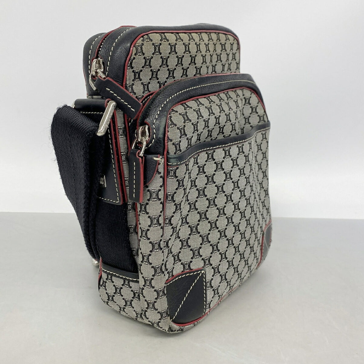 Celine Black Red Color Nylon Canvas Shoulder Bag (Pre-Owned)