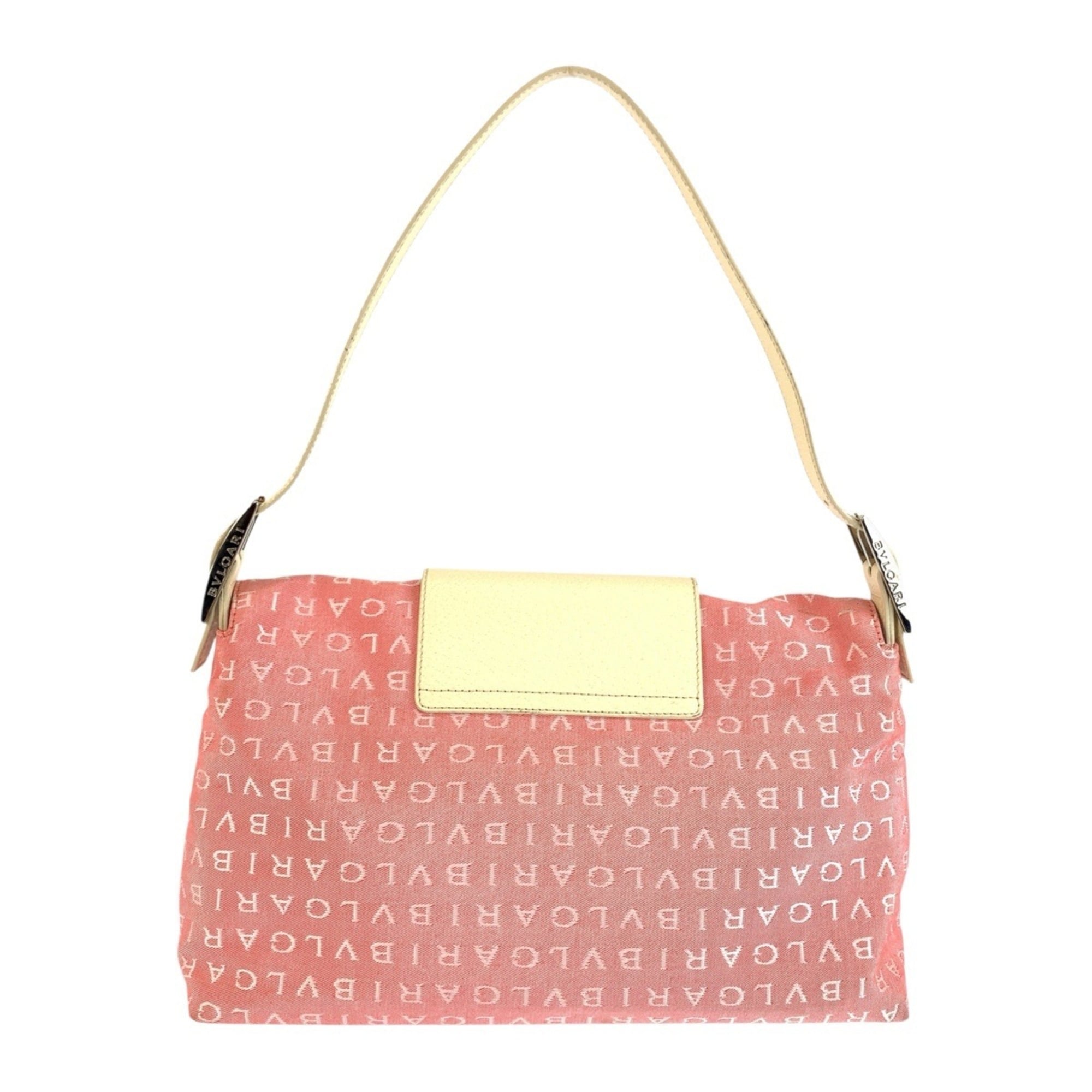 Bvlgari Cream Pink Canvas Leather Handbag Shoulder Bag (Pre-Owned)