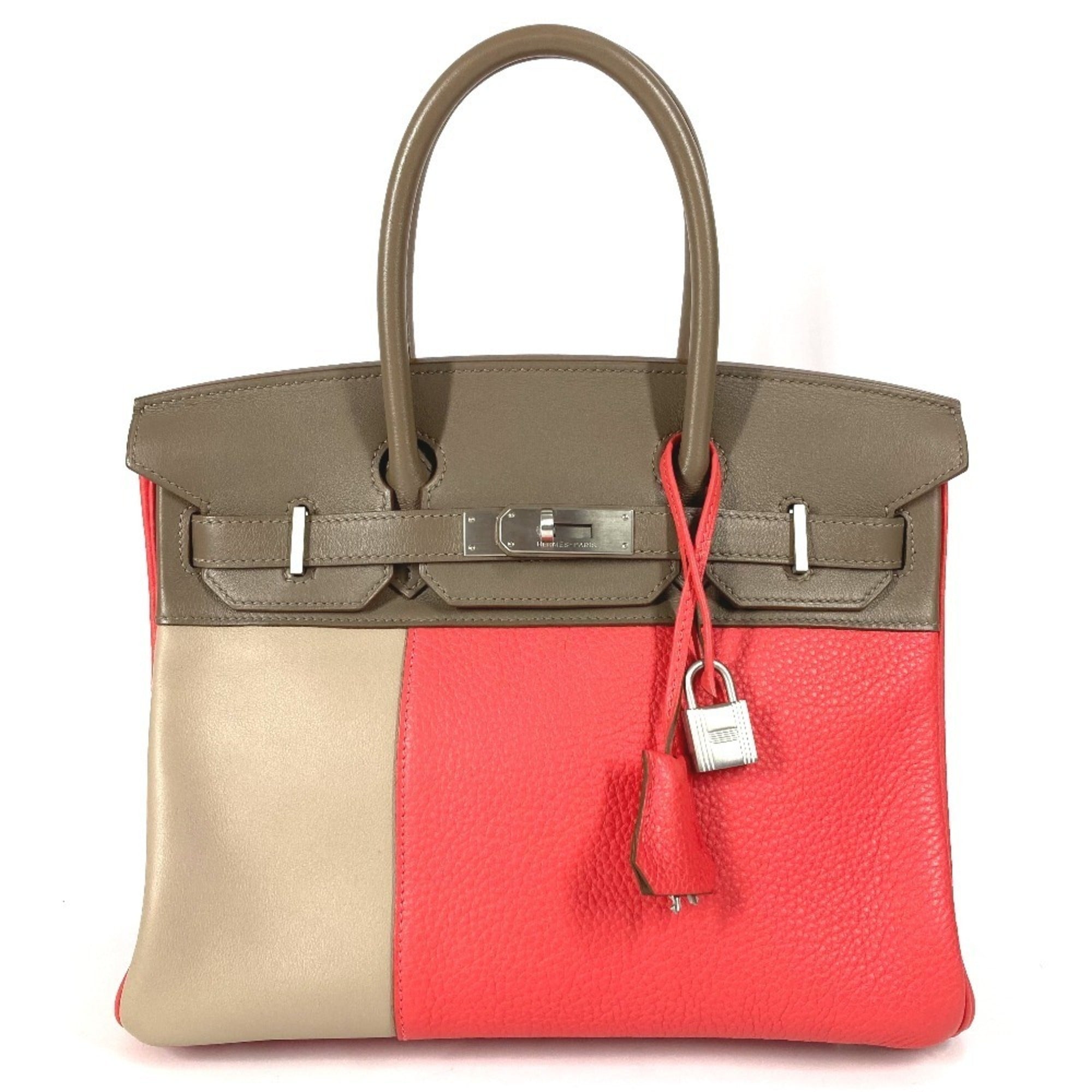 Hermes Birkin Argile Etoupe Gray Gray Pink Rose Jaipur Swift Leather Taurillon Clemence Leather Handbag Tote Bag (Pre-Owned)