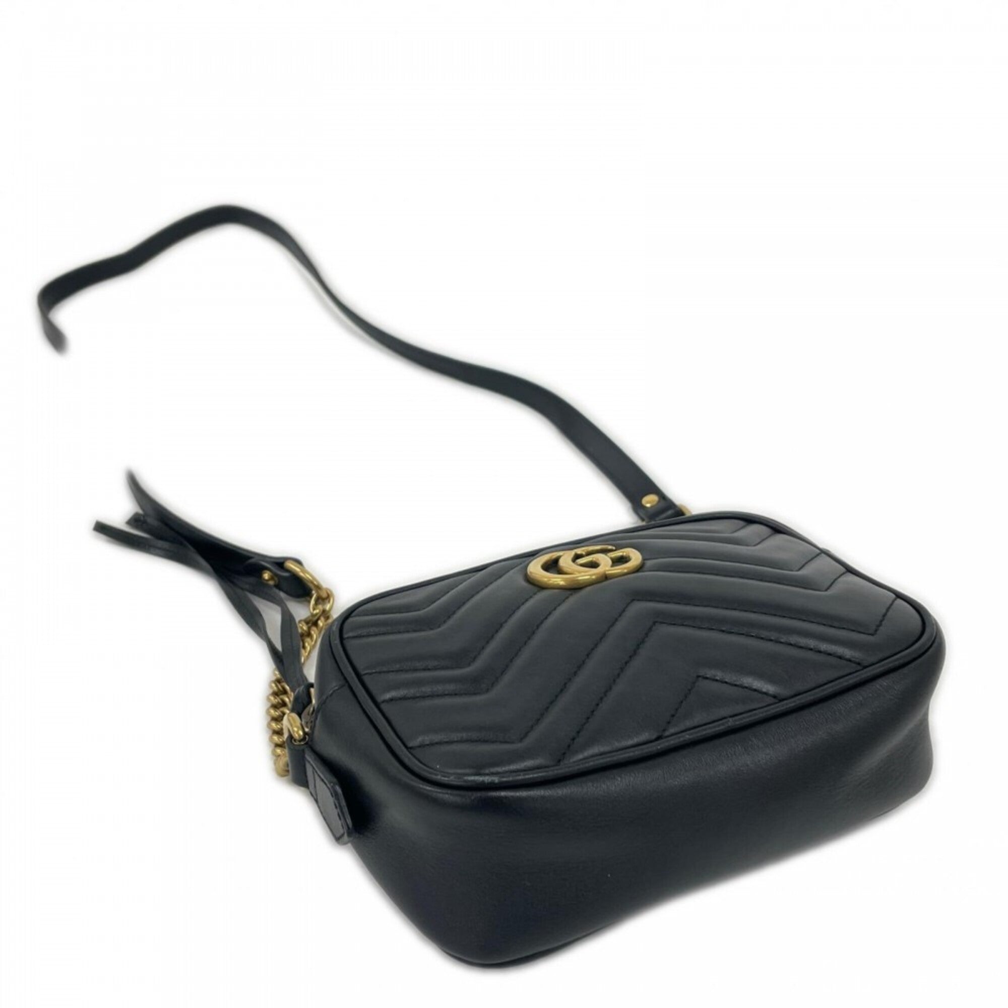 Gucci Black White Leather Shoulder Bag (Pre-Owned)