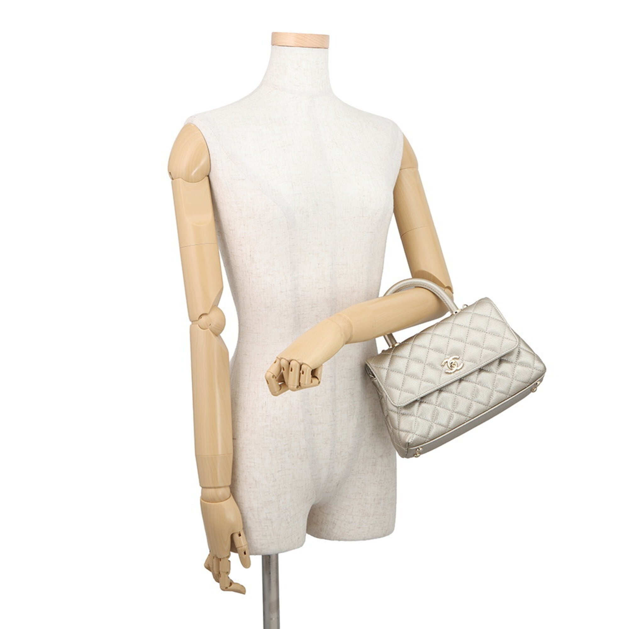 Chanel Gold Gold Brown Grained Calfskin Handbag Shoulder Bag (Pre-Owned)