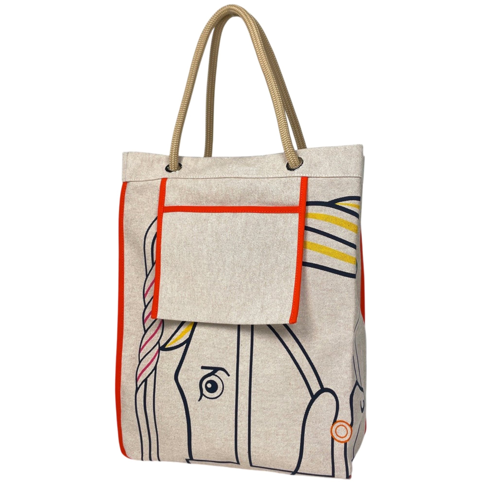 Hermes Blue Natural Yellow Toile H Beach Bag Tote Bag (Pre-Owned)