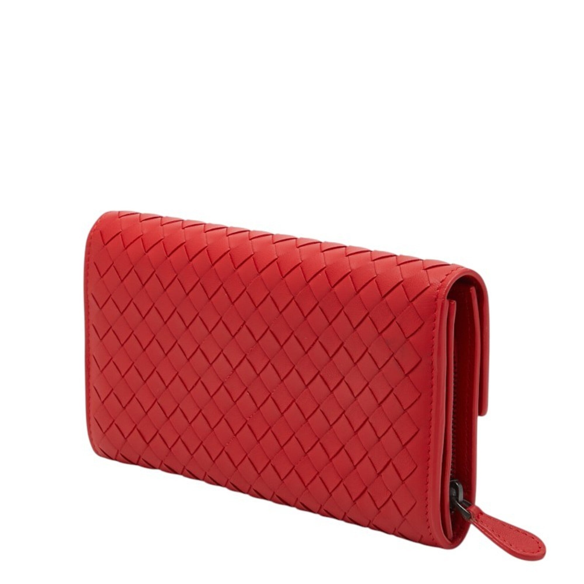Bottega Veneta Red Color Leather Long Wallet (Bi-Fold) (Pre-Owned)