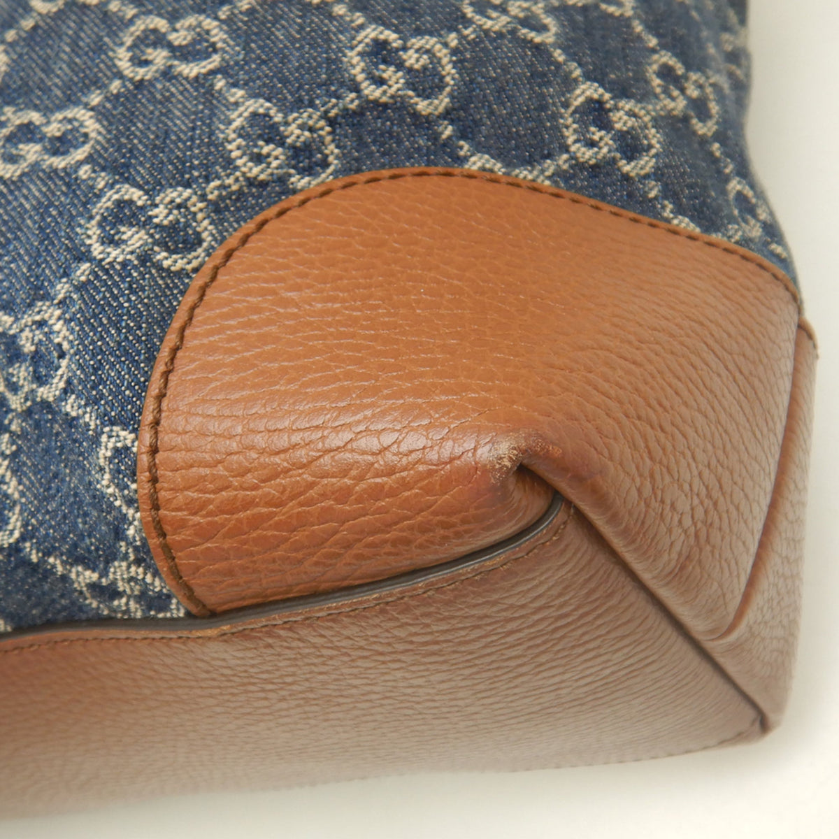 Gucci Ophidia Blue Brown Denim Leather Tote Bag (Pre-Owned)