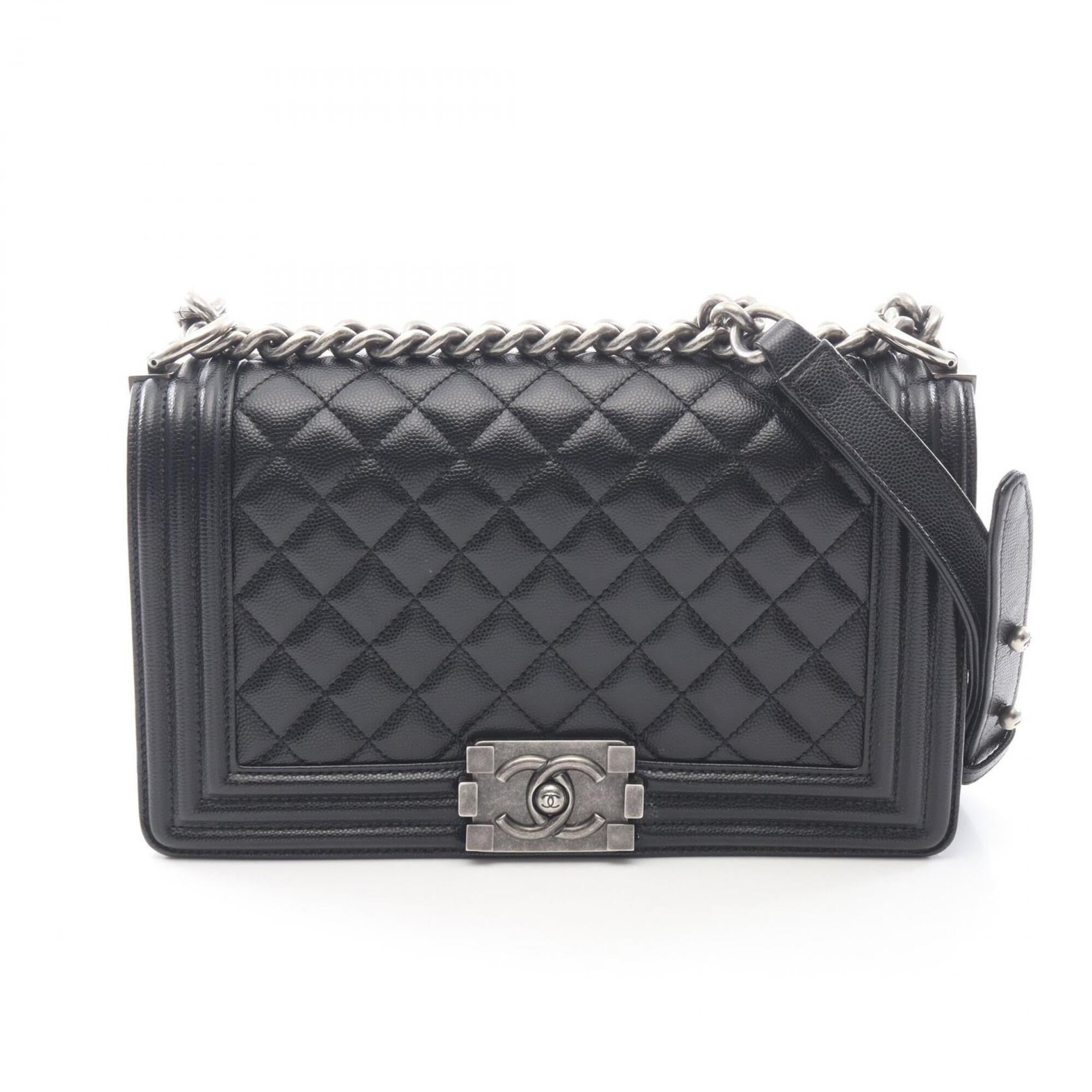 Chanel Black Grained Calfskin Handbag Shoulder Bag (Pre-Owned)