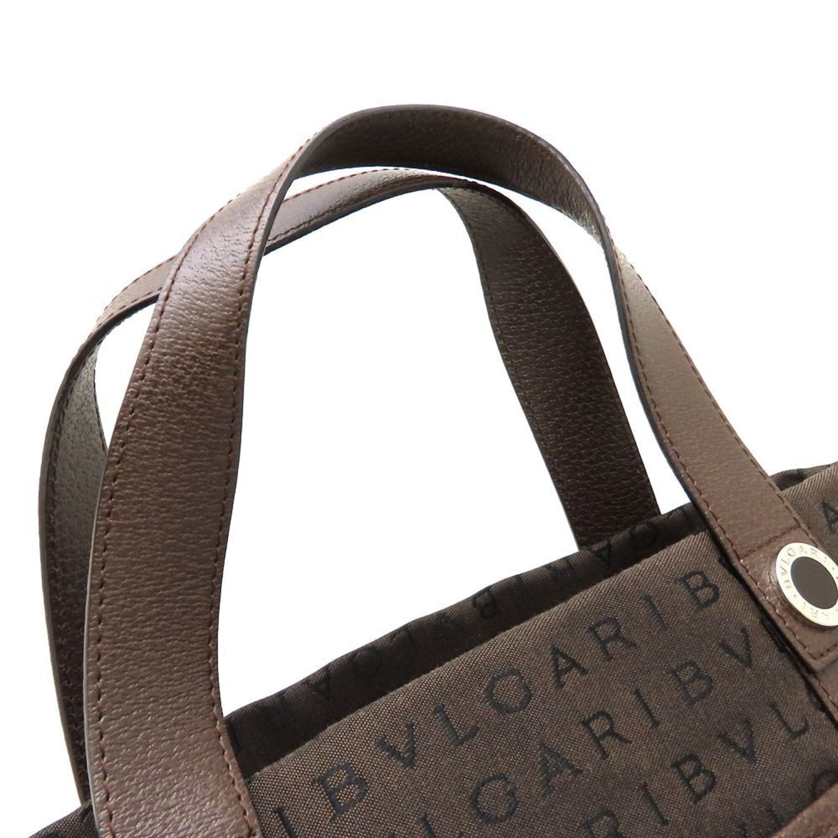 Bvlgari Brown Canvas Leather Handbag Tote Bag (Pre-Owned)