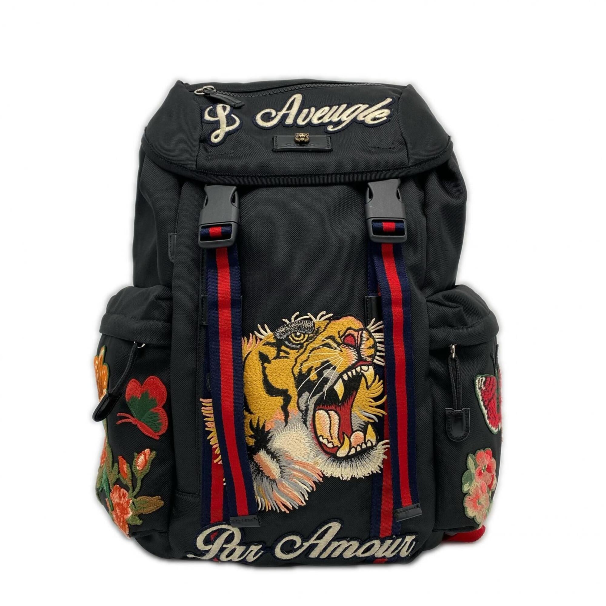 Gucci Black Multi-Color Nylon Backpack (Pre-Owned)