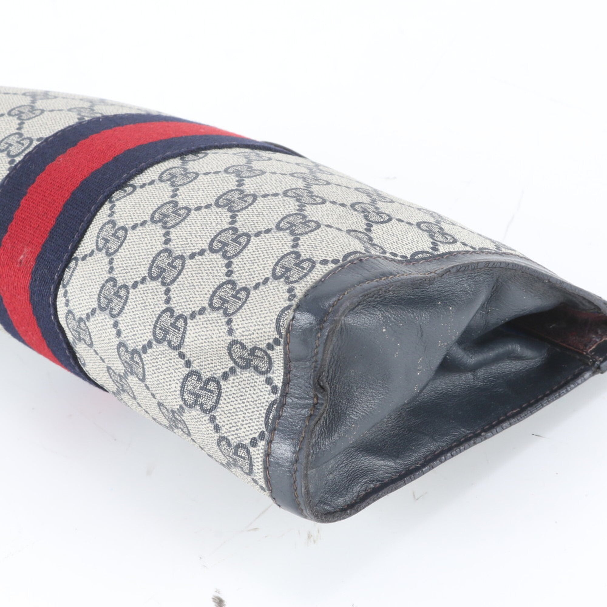 Gucci Navy Leather Coated Canvas Clutch Bag Pouch (Pre-Owned)