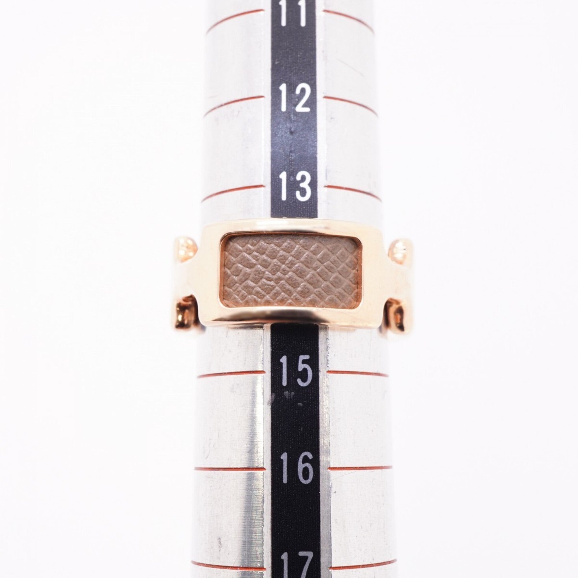 Hermes Pink Gold Brown Gold Plating Leather Band Ring (Pre-Owned)