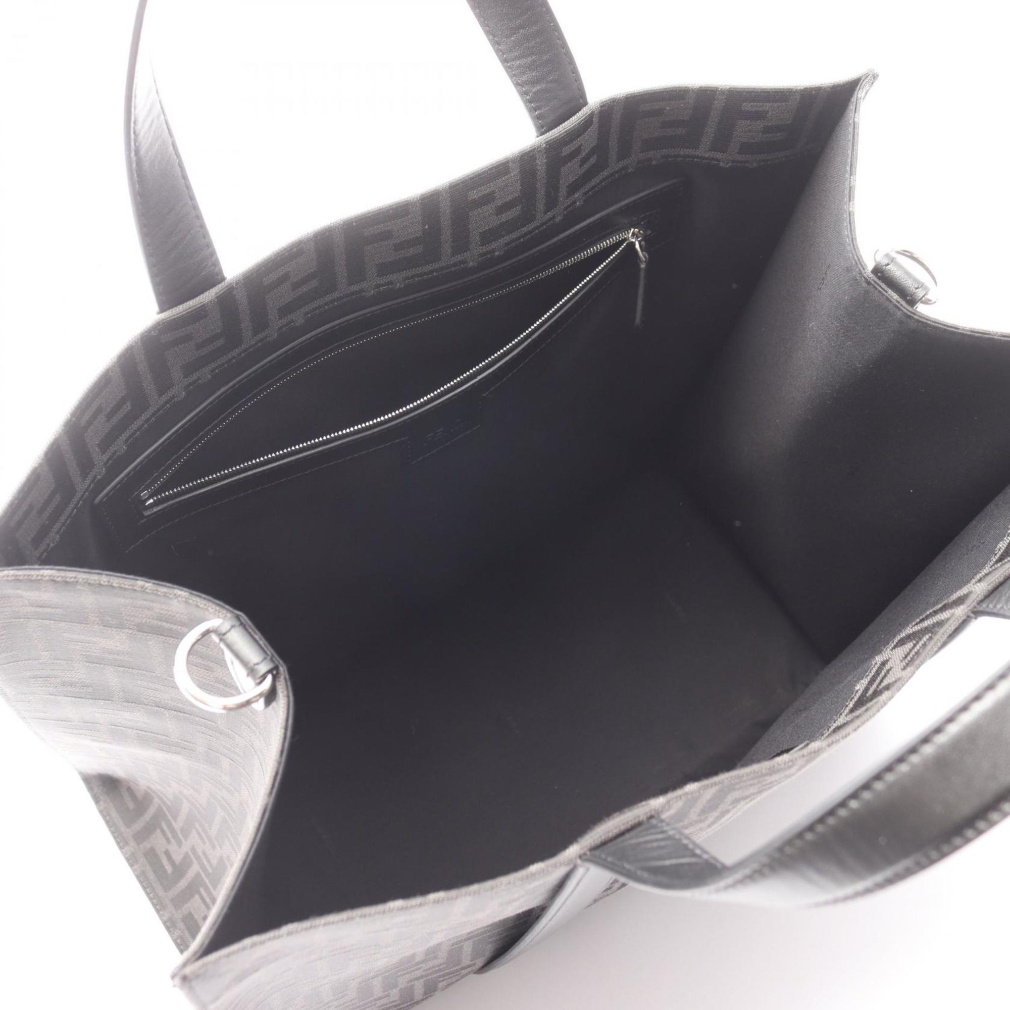 Fendi Black Gray Canvas Leather Tote Bag (Pre-Owned)