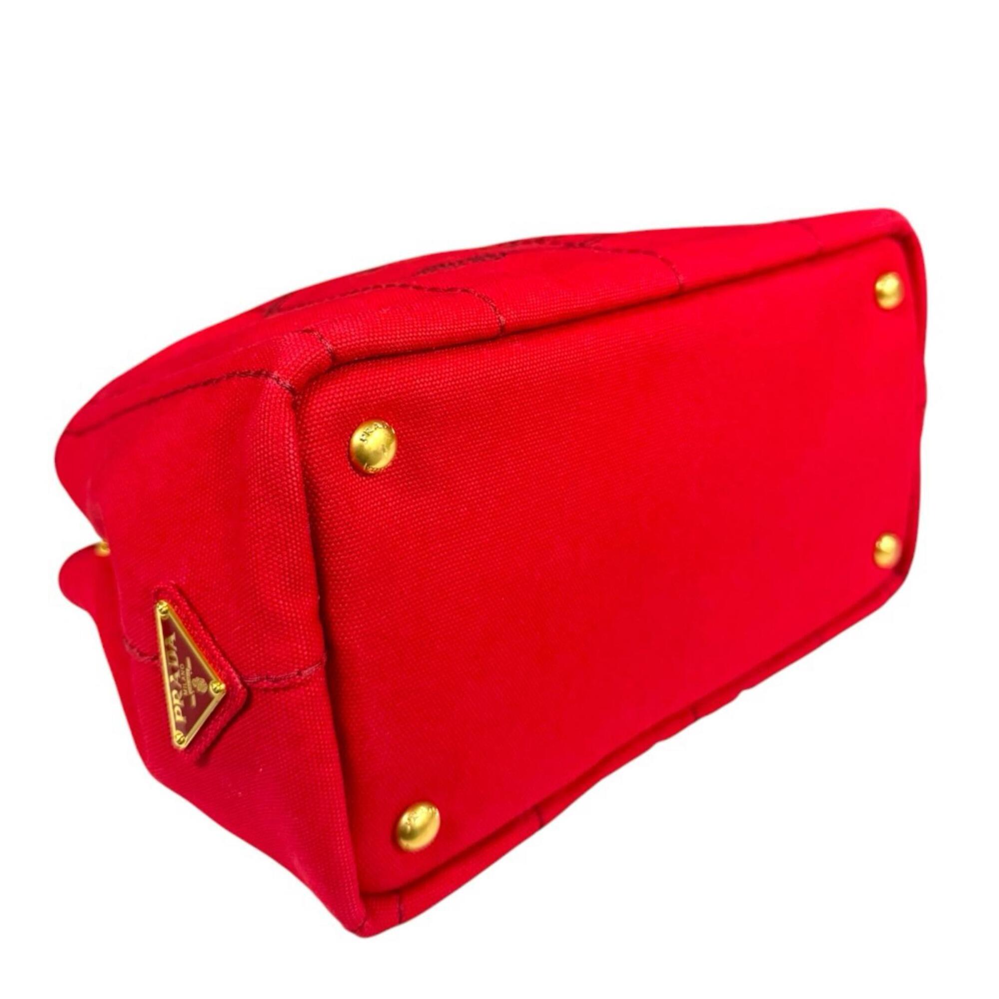 Prada Red Color Canvas Shoulder Bag (Pre-Owned)