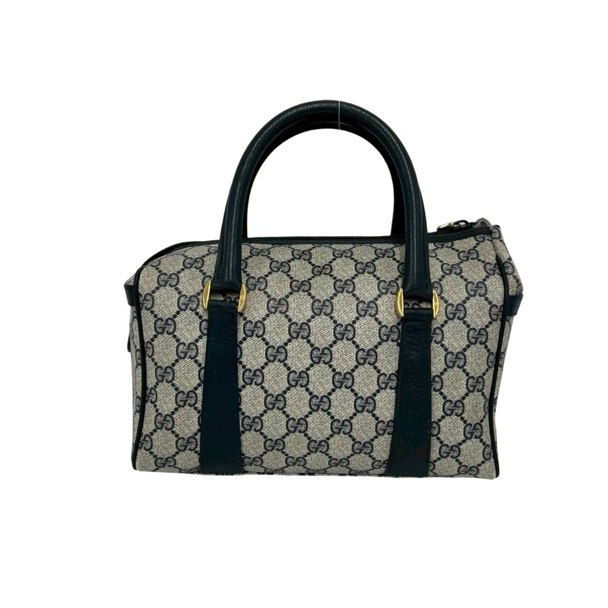 Gucci Navy Pvc Leather Boston Bag Handbag (Pre-Owned)