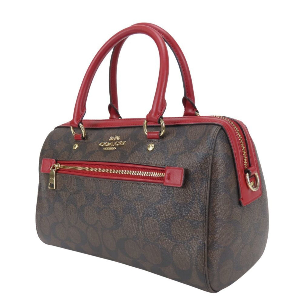 Coach Signature Brown Red Color Signature Line Handbag (Pre-Owned)