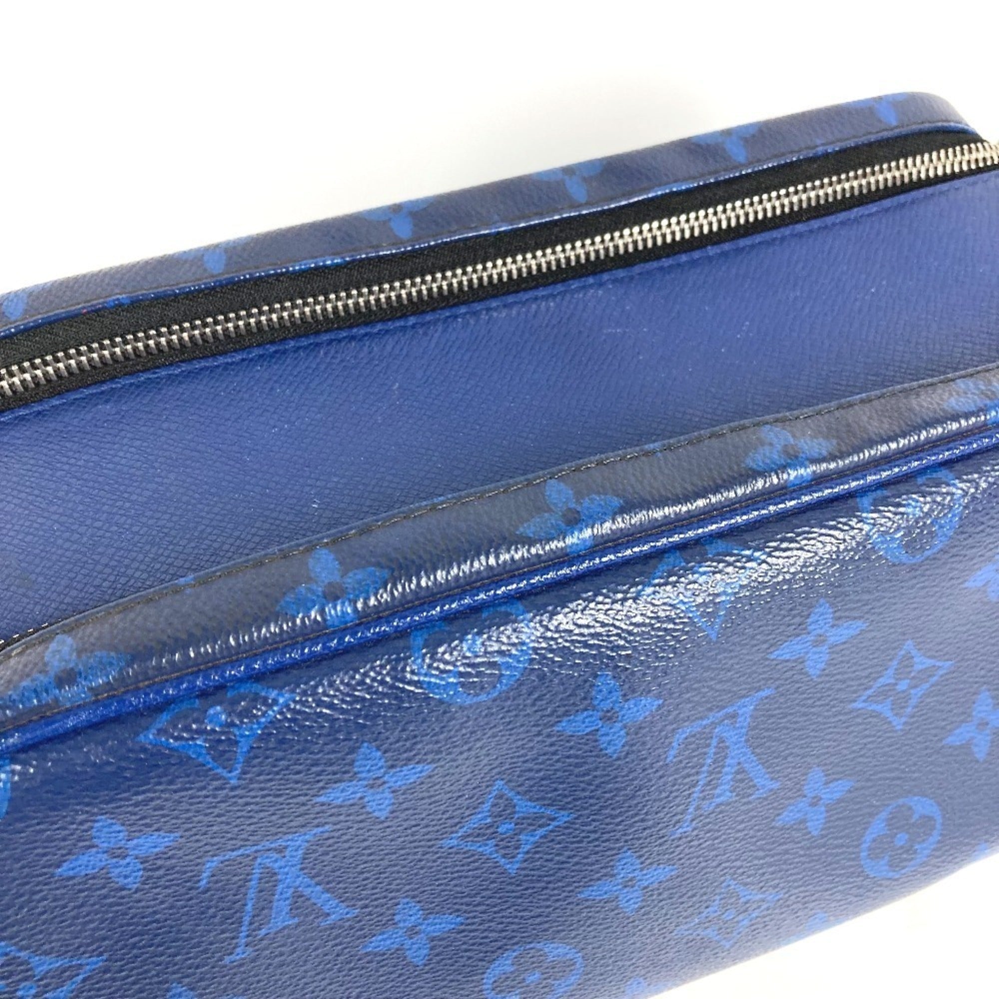 Louis Vuitton Blue Taiga Leather Monogram Canvas Leather Clutch Bag Handbag Pouch (Pre-Owned)