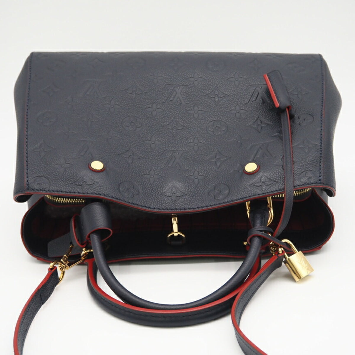 Louis Vuitton Navy Red Color Leather Shoulder Bag (Pre-Owned)