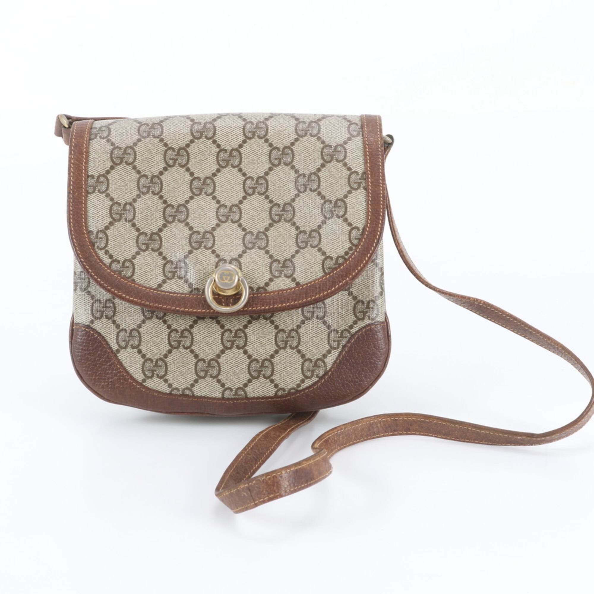 Gucci Brown Leather Coated Canvas Crossbody Bag Shoulder Bag (Pre-Owned)