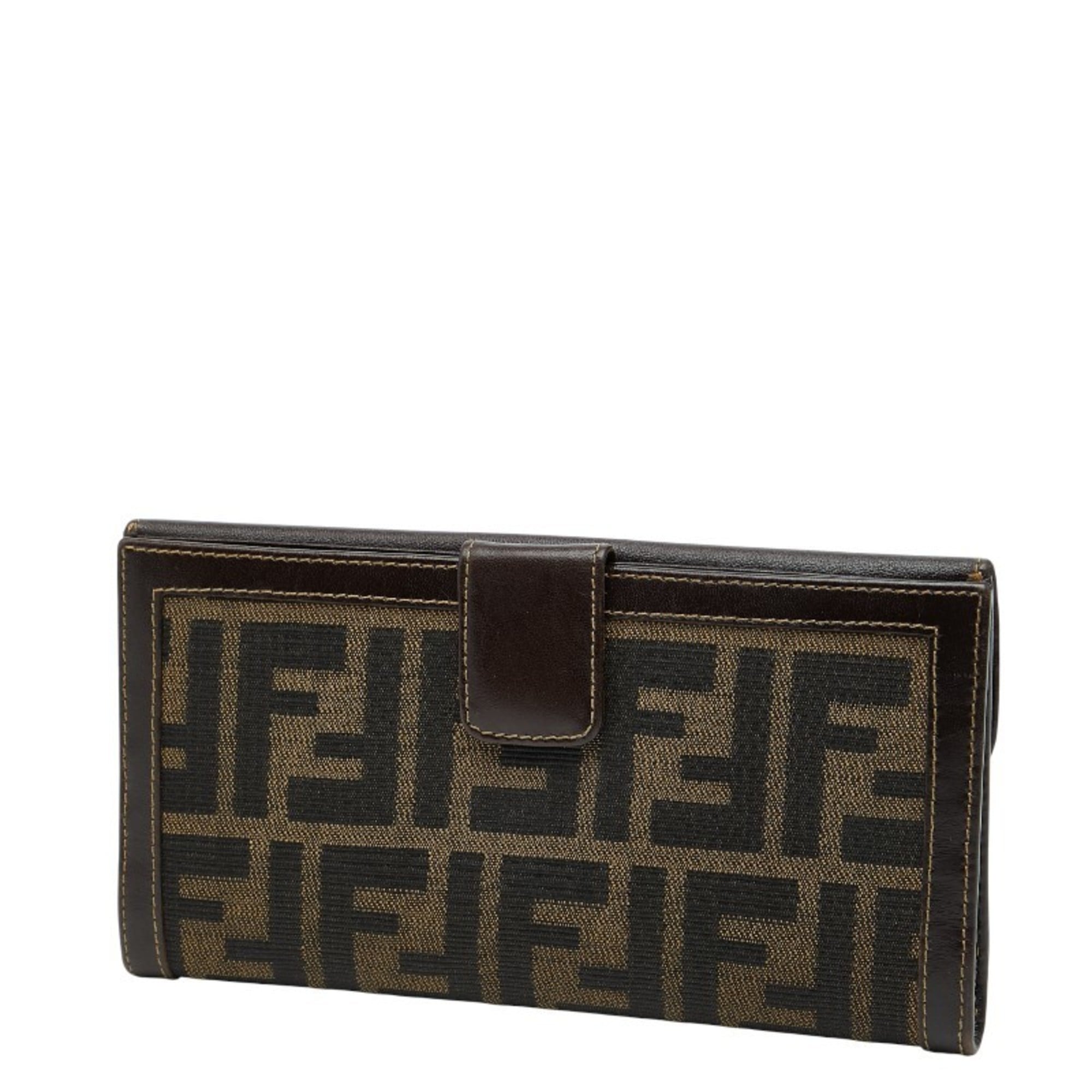 Fendi Brown Canvas Leather Long Wallet (Bi-Fold) (Pre-Owned)