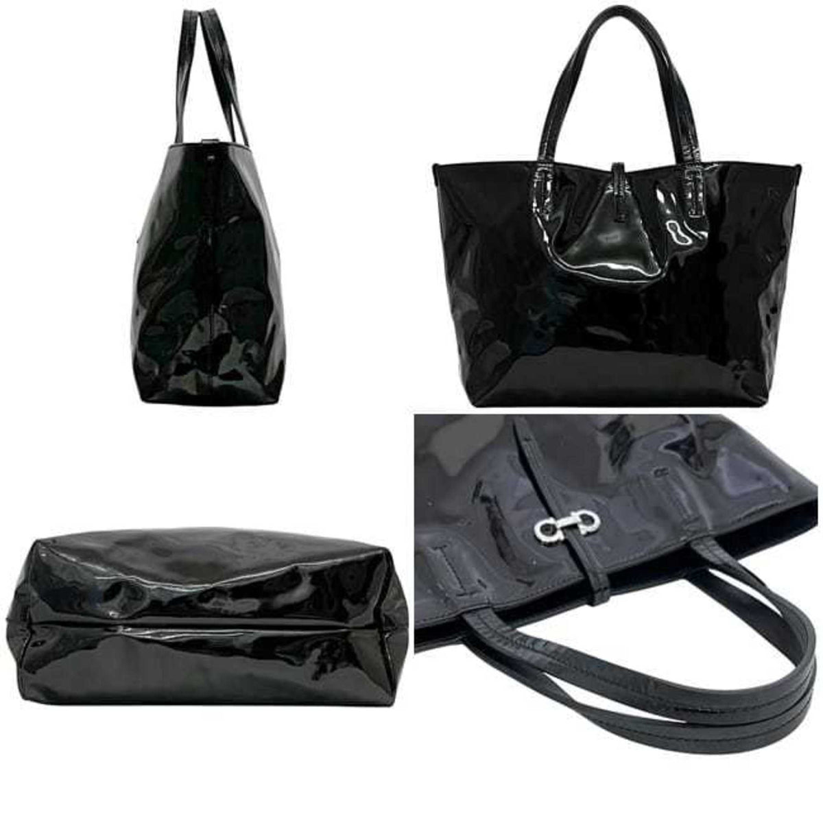 Salvatore Ferragamo Black Patent Leather Tote Bag (Pre-Owned)