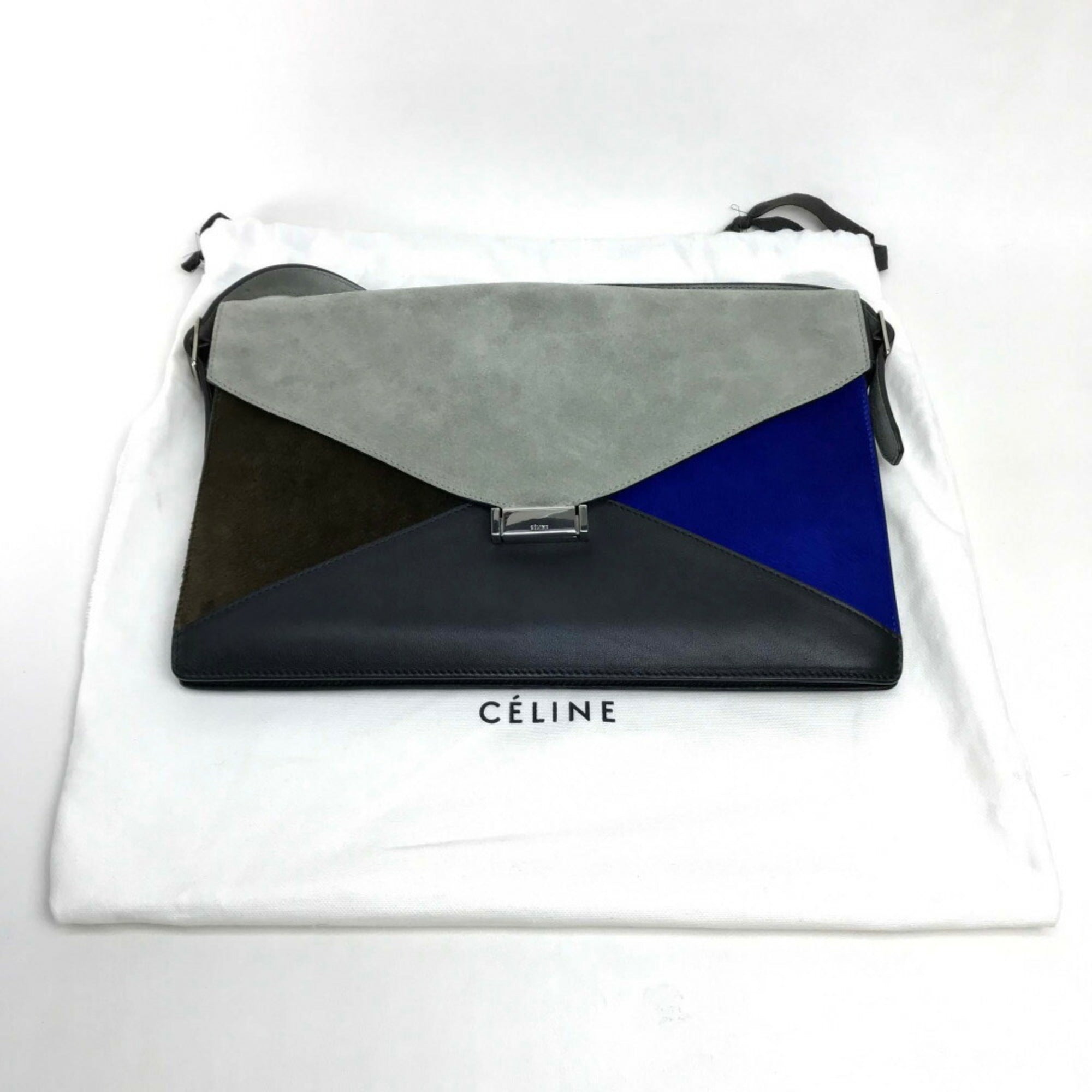 Celine Diamond Black Blue Brown Gray Suede Leather Clutch Bag Shoulder Bag (Pre-Owned)