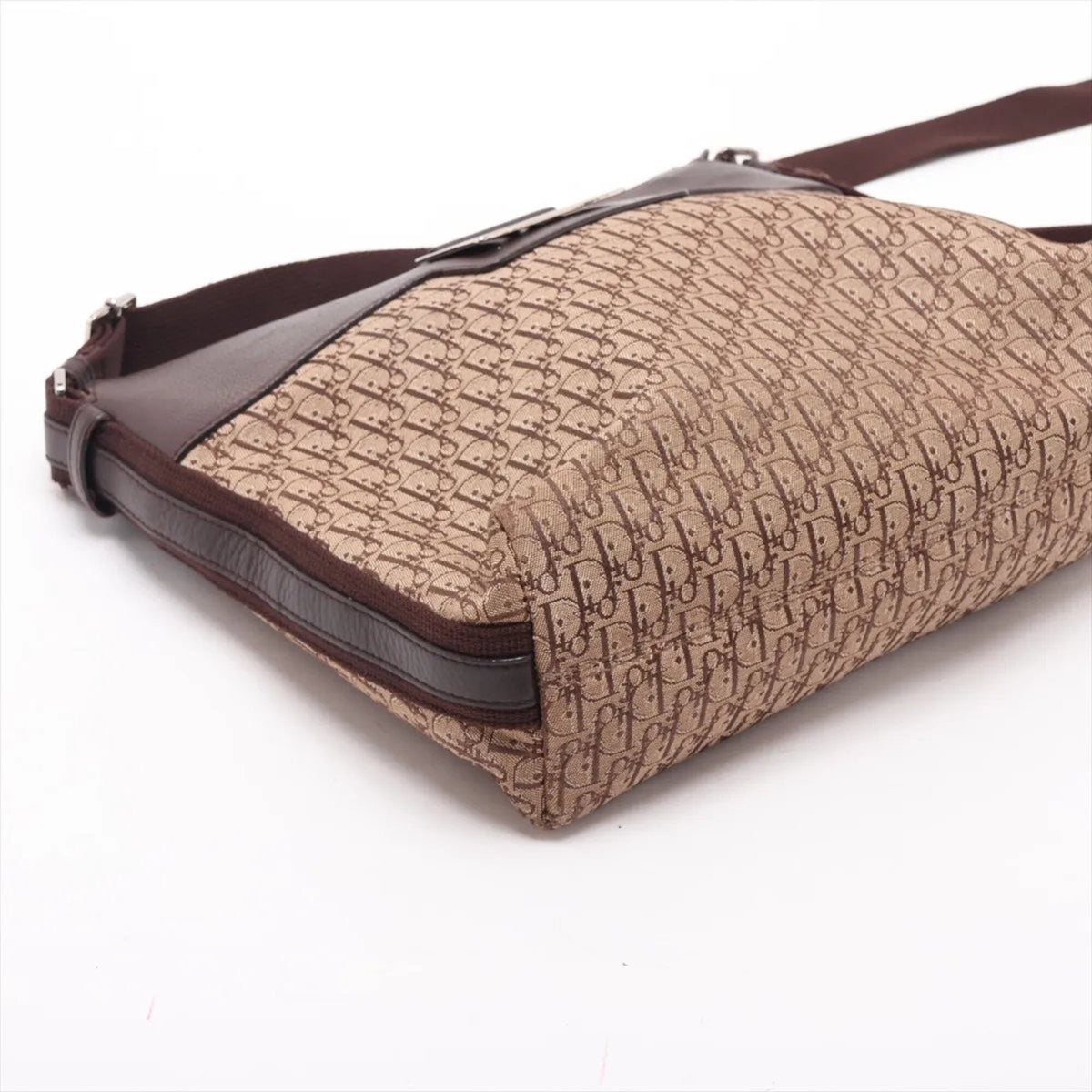 Christian Dior Brown Leather Canvas Crossbody Bag Shoulder Bag (Pre-Owned)