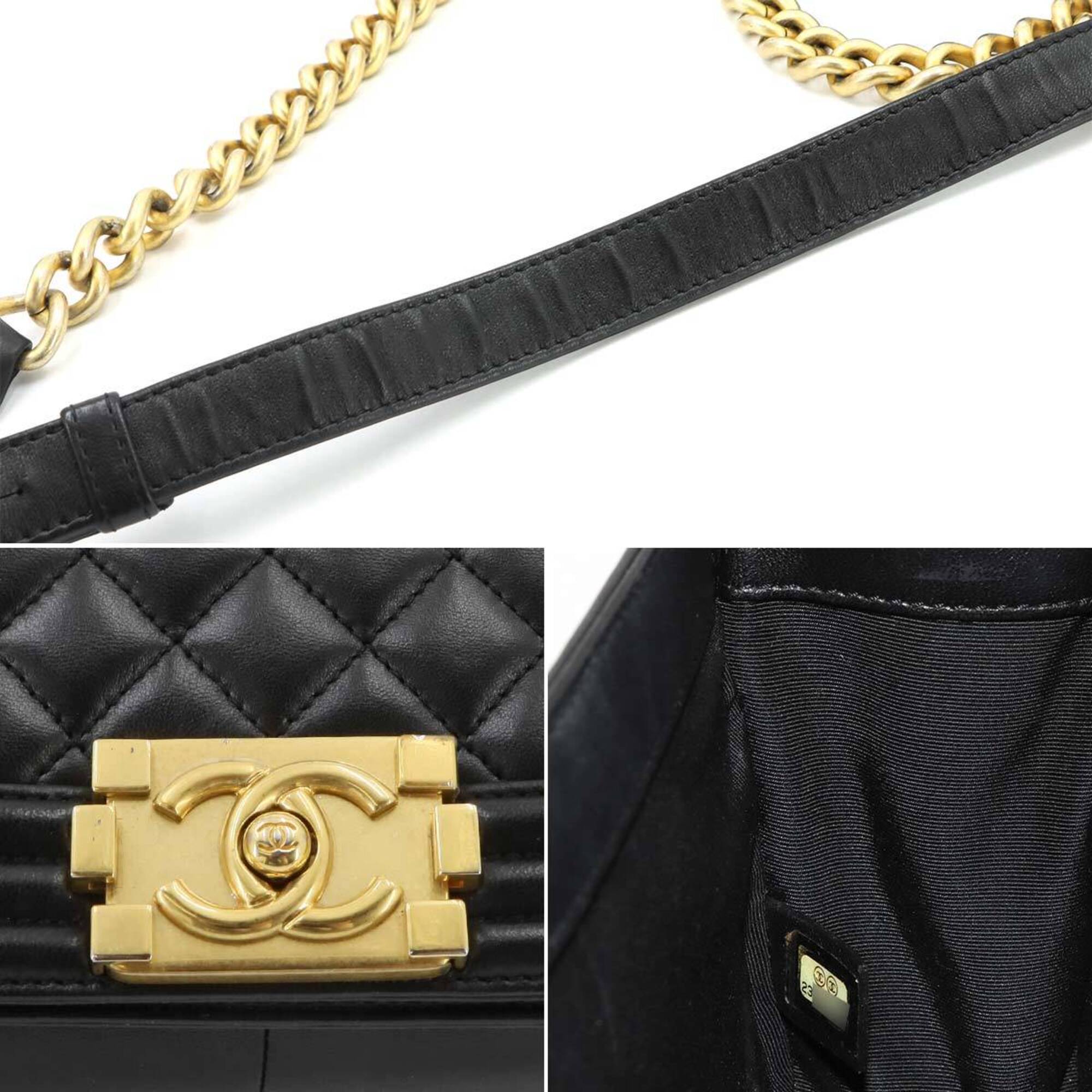 Chanel Boy Chanel Black Leather Handbag Shoulder Bag (Pre-Owned)
