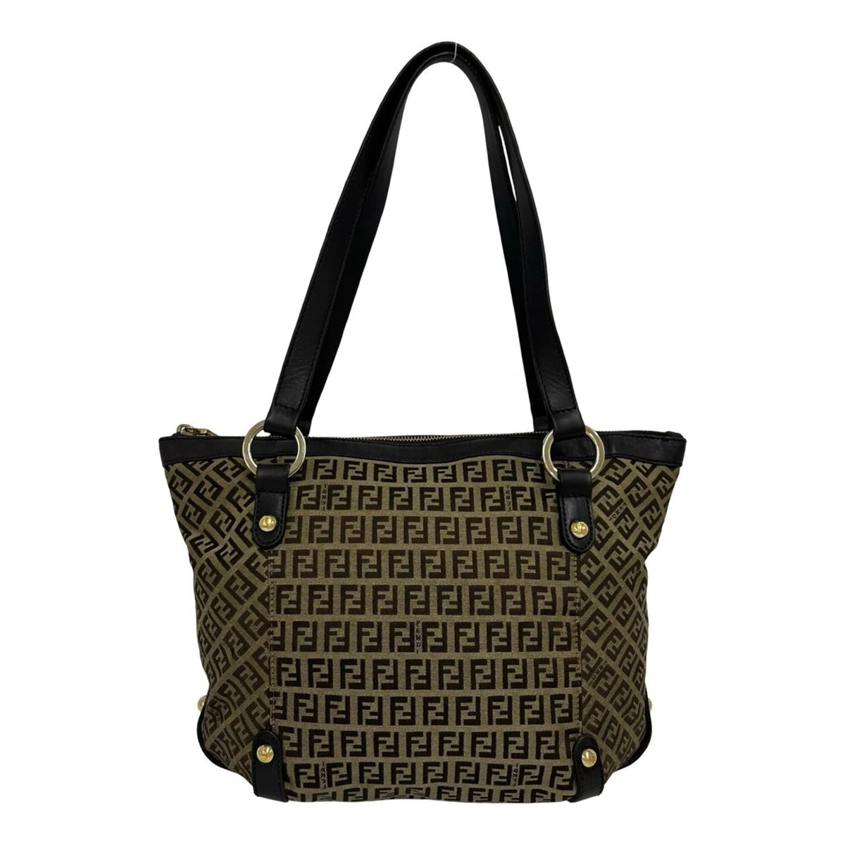Fendi Beige Brown Canvas Leather Handbag Shoulder Bag Tote Bag (Pre-Owned)