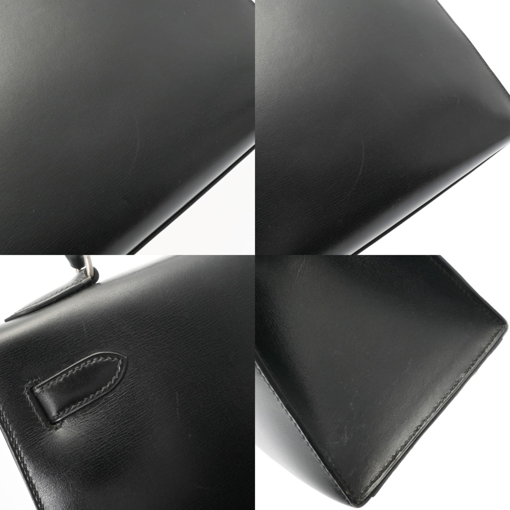 Hermes Kelly Black Matte Silver Box Calf Leather Shopping Bag (Pre-Owned)