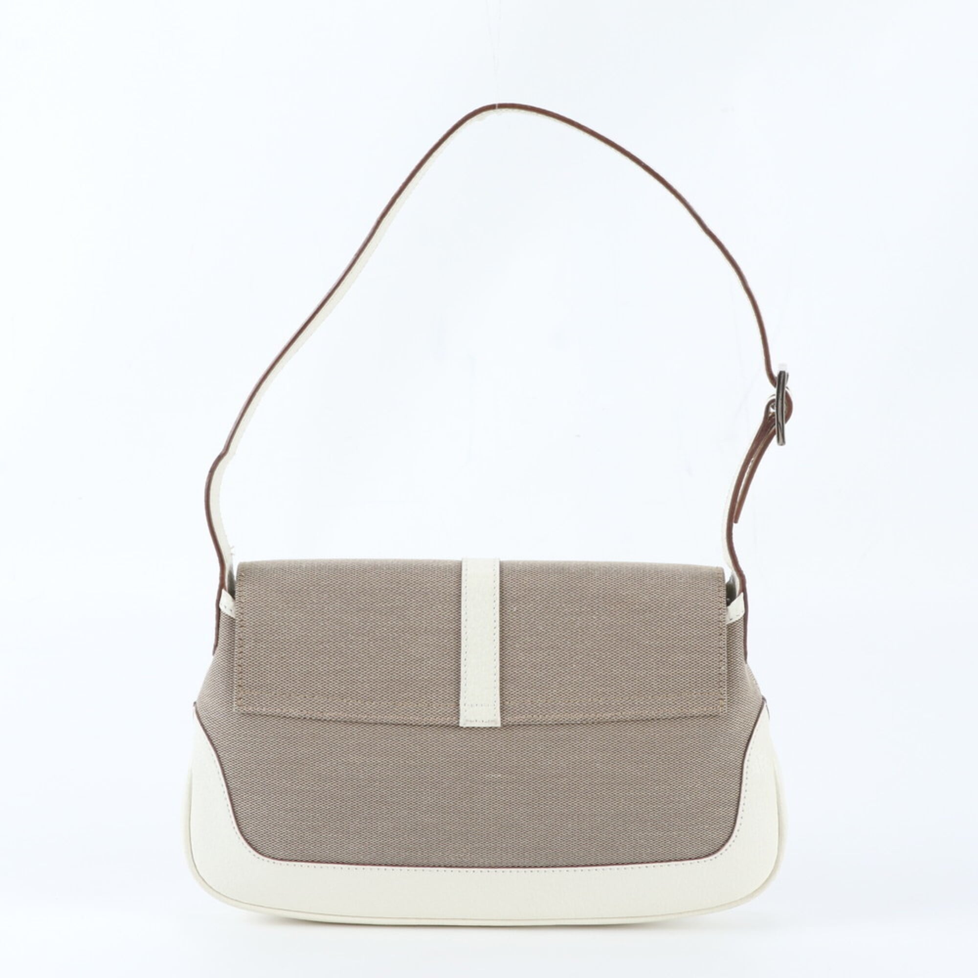Gucci Jackie Beige Leather Canvas Shoulder Bag Tote Bag (Pre-Owned)