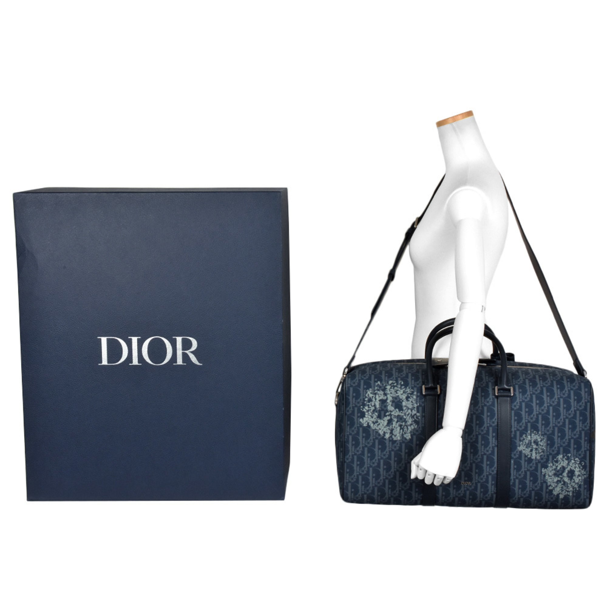 Christian Dior Navy Leather Cotton Denim Boston Bag (Pre-Owned)