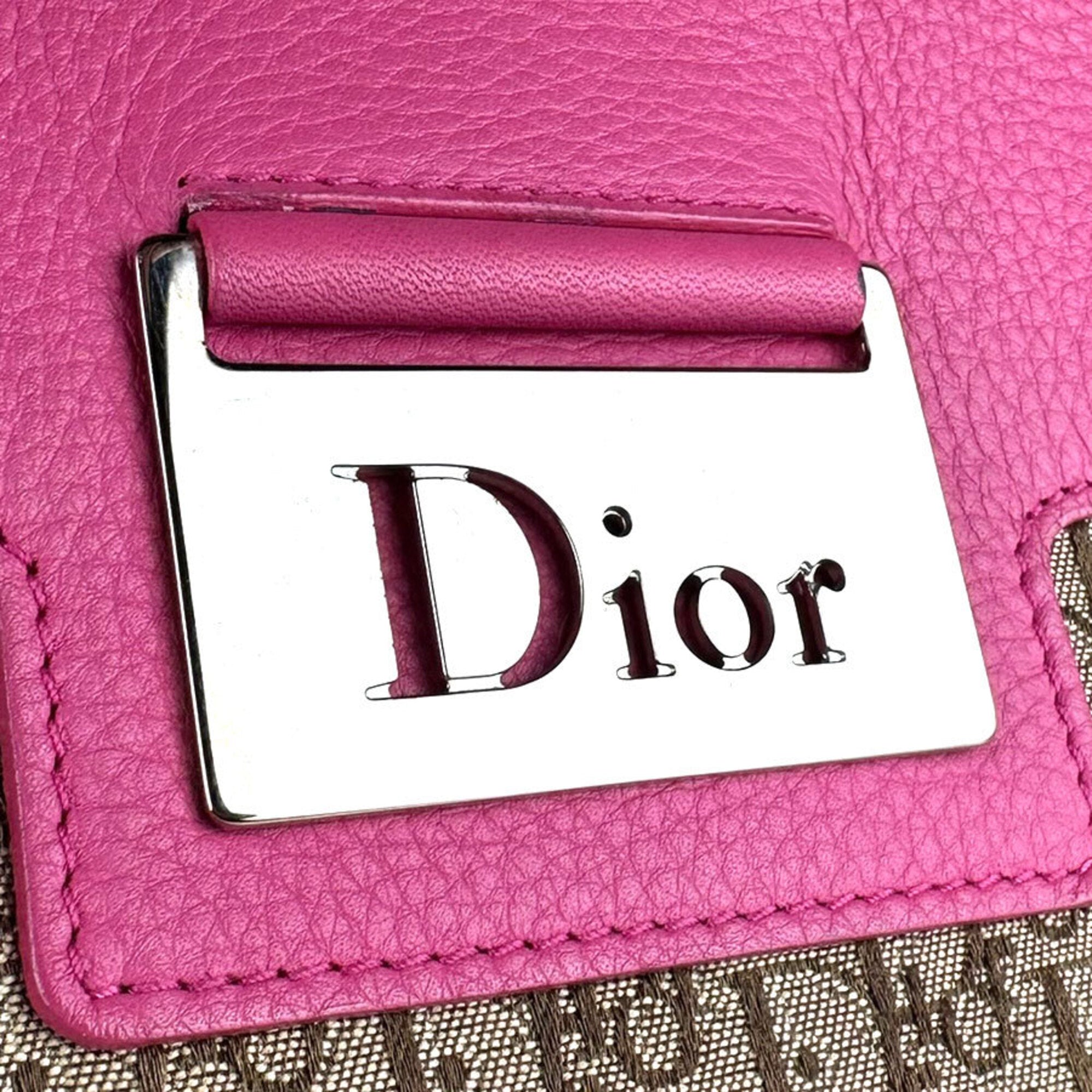 Christian Dior Brown Pink Canvas Leather Handbag (Pre-Owned)