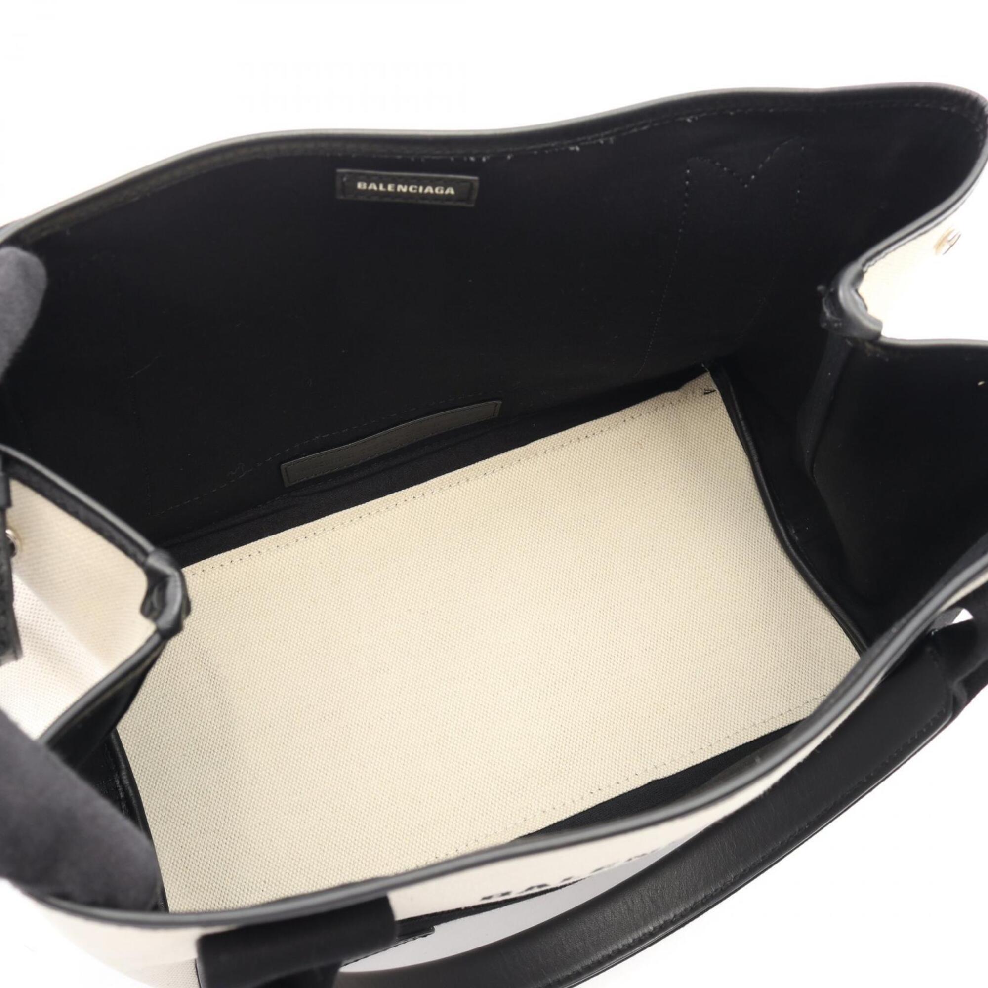 Balenciaga Black Ivory Canvas Leather Handbag Tote Bag (Pre-Owned)