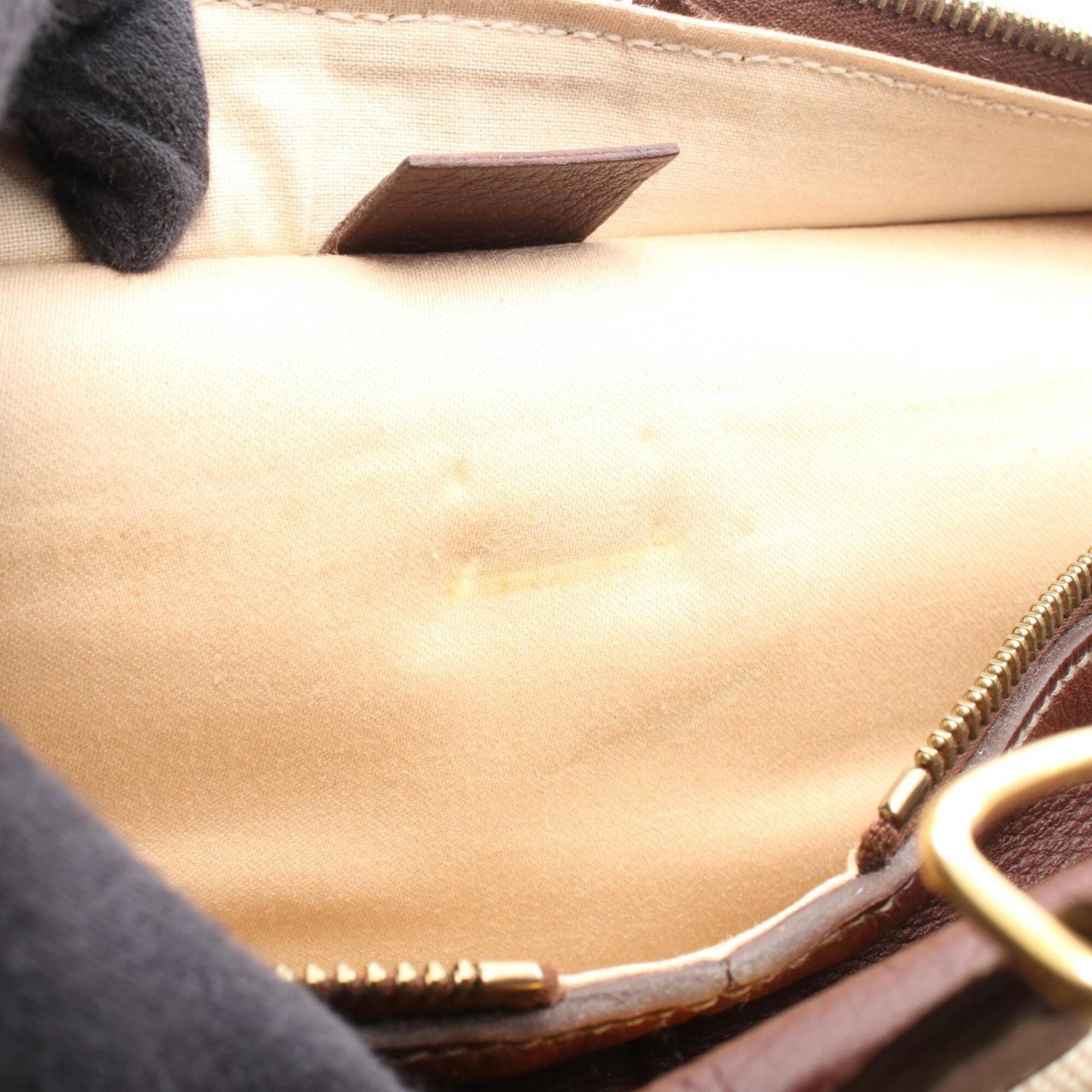 Hermes Brown Ecru Ivory Toile H Taurillon Clemence Leather Handbag (Pre-Owned)