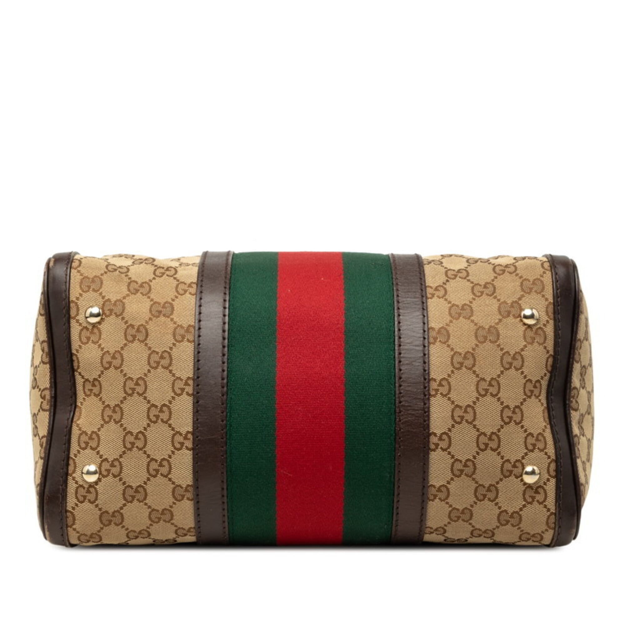 Gucci Beige Brown Canvas Leather Boston Bag Handbag Shoulder Bag (Pre-Owned)