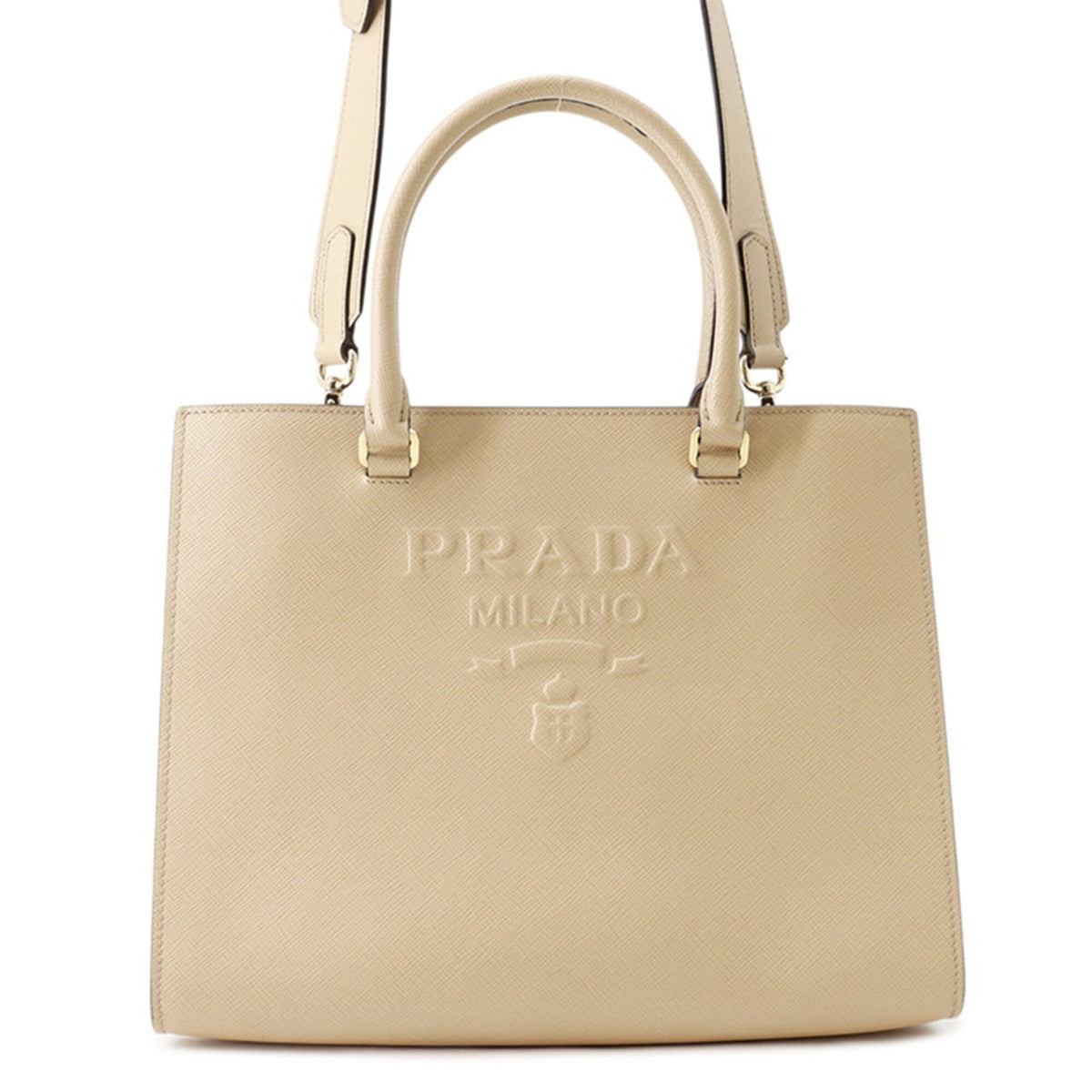 Prada Beige Leather Handbag Shoulder Bag (Pre-Owned)