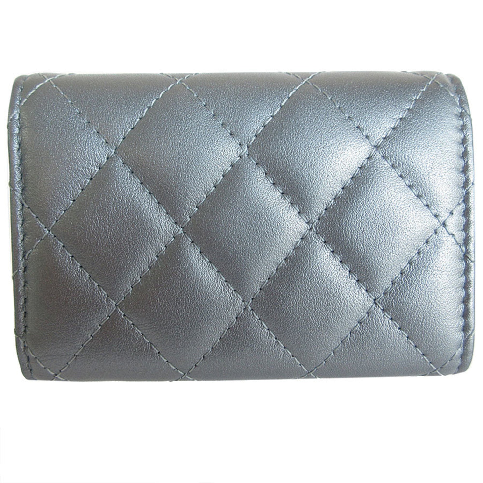 Chanel Matelasse Silver Leather Wallet (Tri-Fold) (Pre-Owned)