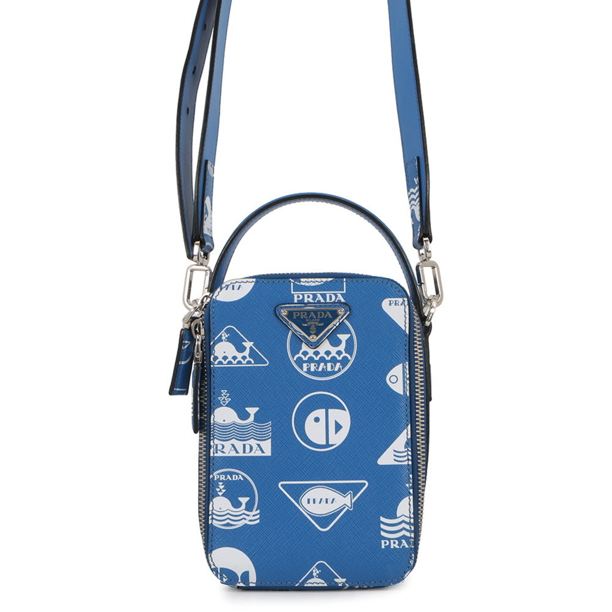 Prada Blue White Leather Handbag Shoulder Bag (Pre-Owned)