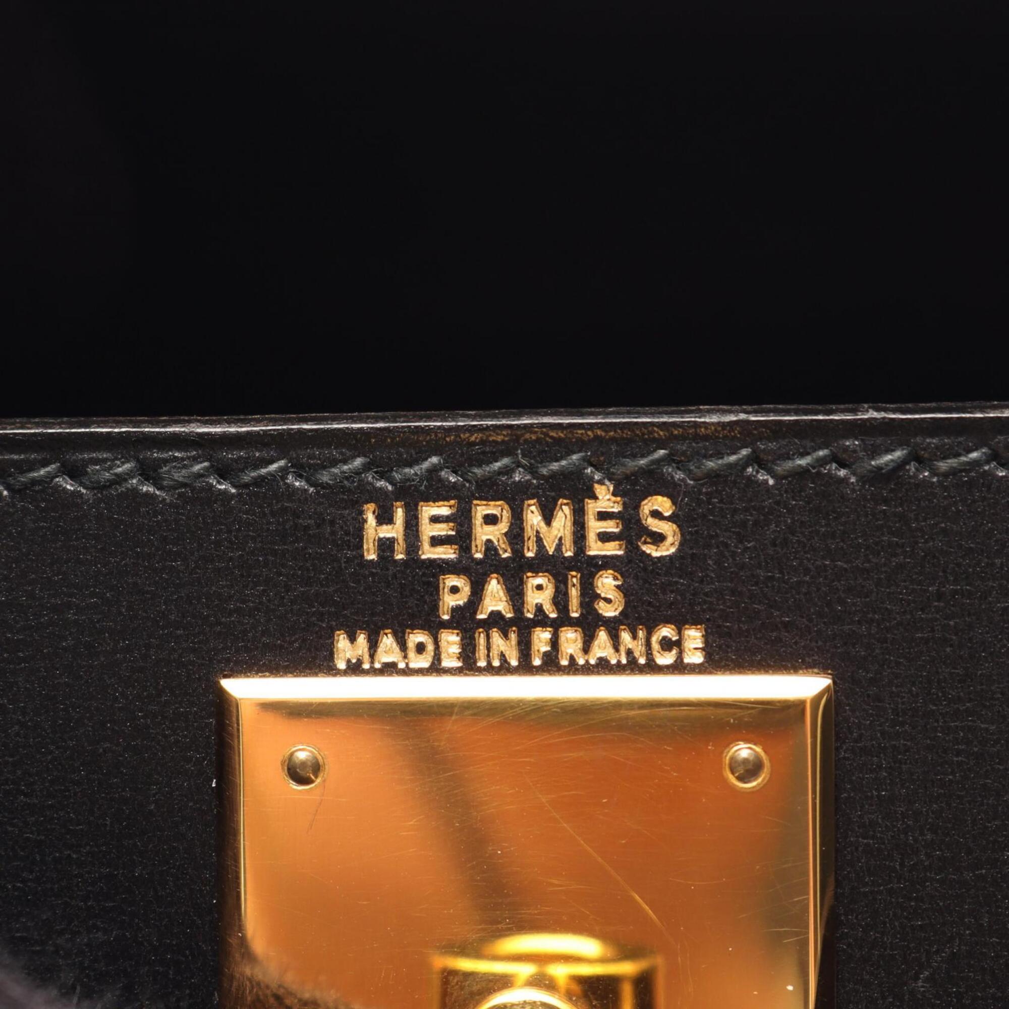 Hermes Black Box Calf Leather Leather Handbag (Pre-Owned)