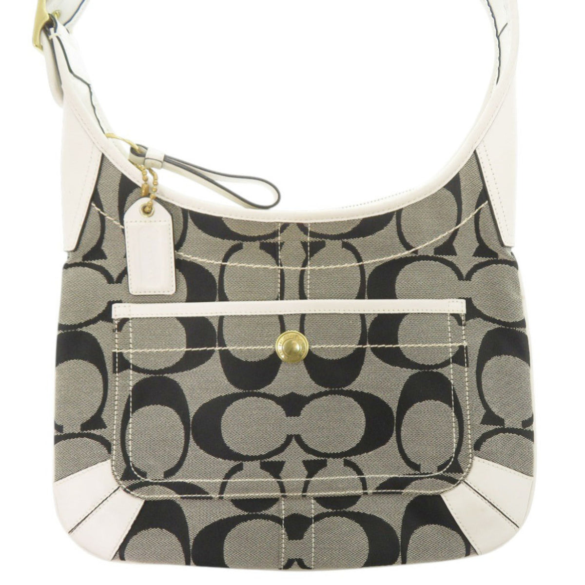 Coach Gray White Canvas Leather Shoulder Bag (Pre-Owned)