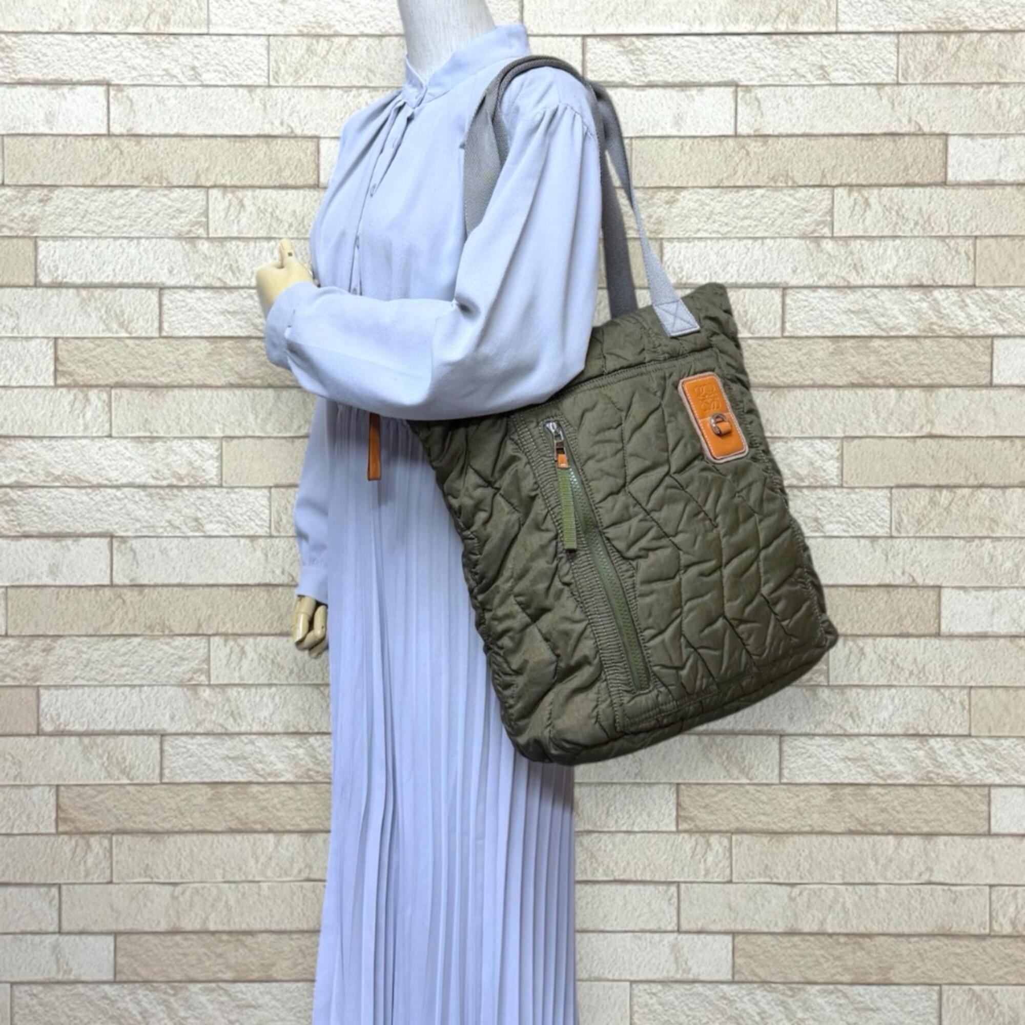 Loewe Green Khaki Nylon Tote Bag (Pre-Owned)