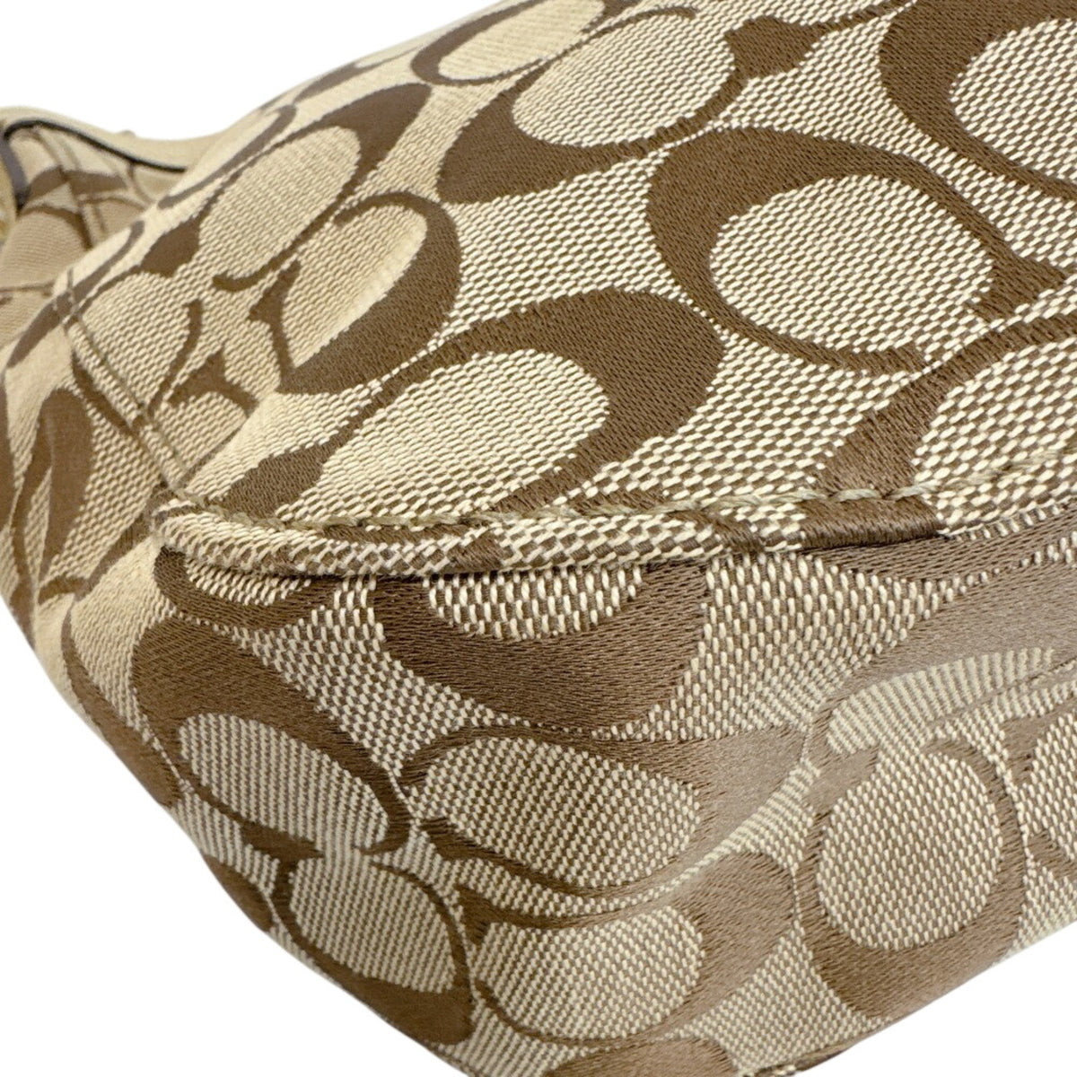 Coach Beige Gold Canvas Leather Shoulder Bag (Pre-Owned)