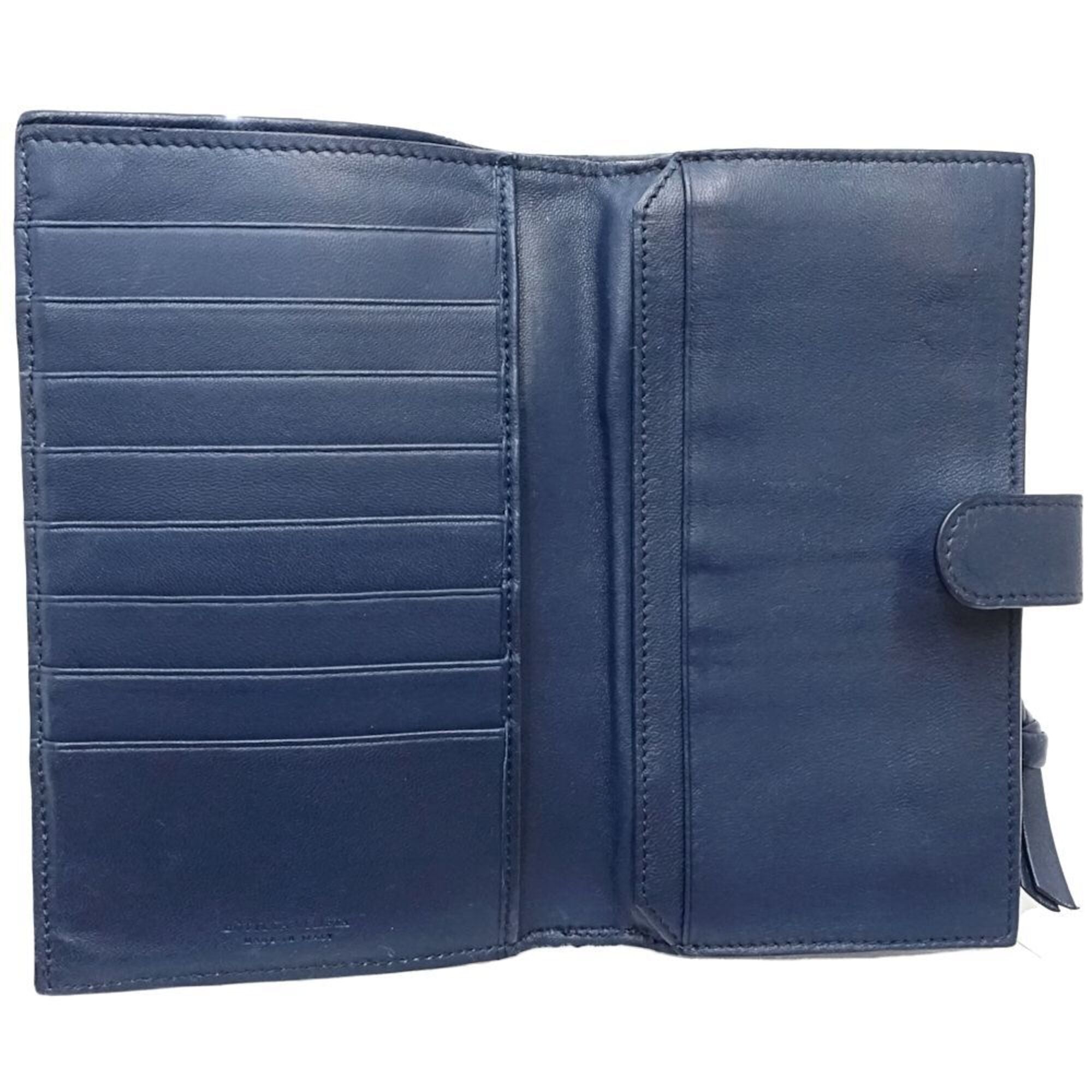 Bottega Veneta Intrecciato Navy Leather Wallet (Bi-Fold) (Pre-Owned)